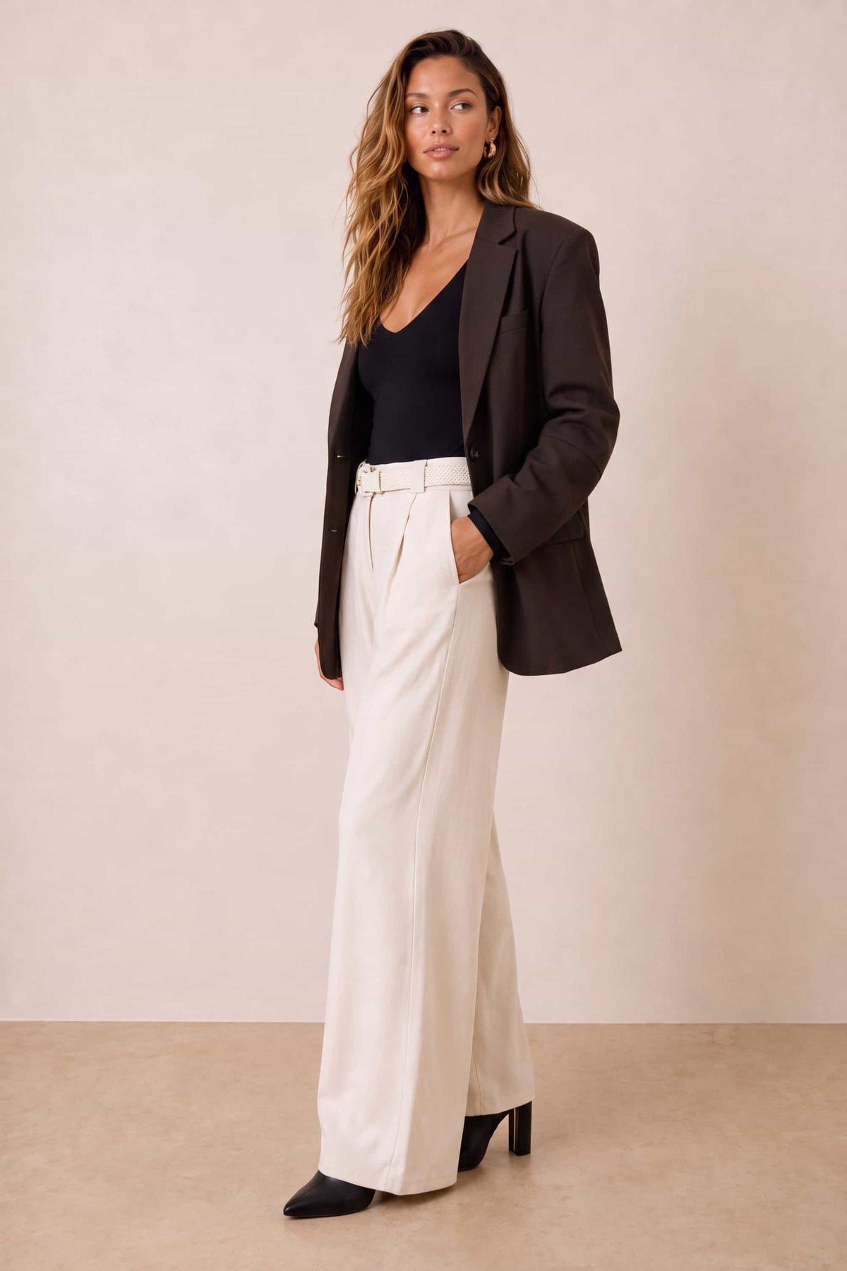 Cream Belted Trouser