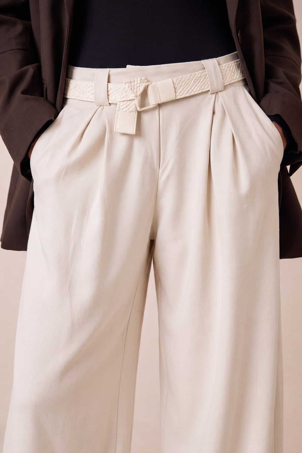 Cream Belted Trouser