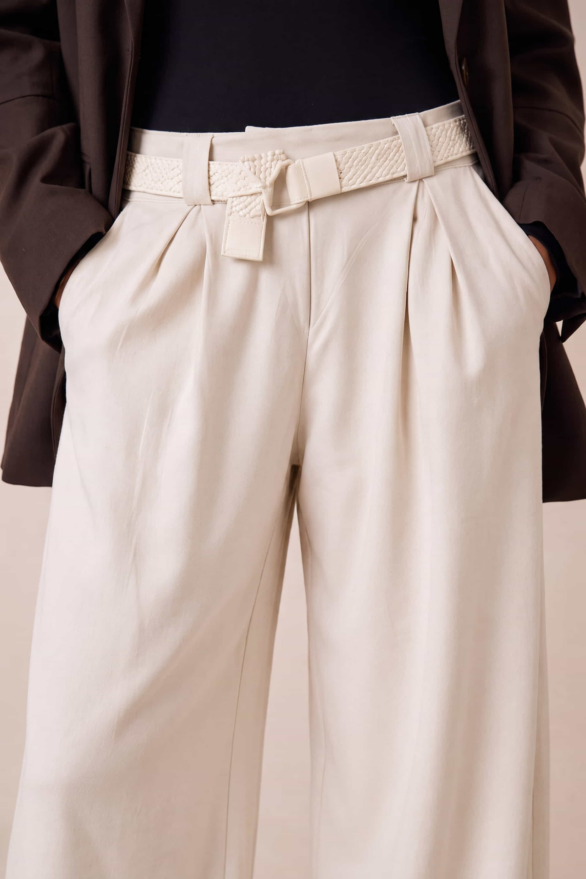 Cream Belted Trouser