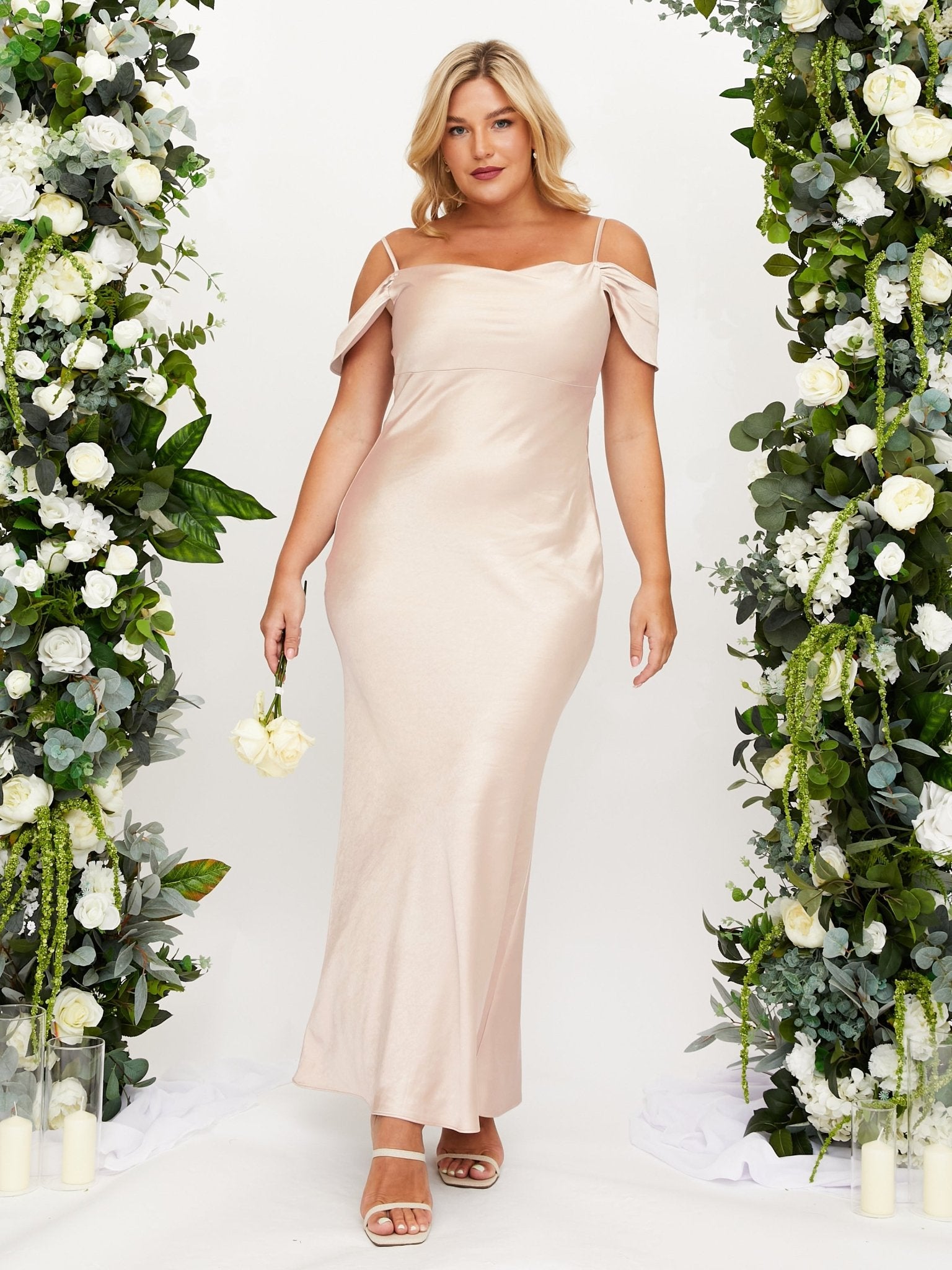 Cowl Neck Maxi Satin Bridesmaid Dress / Champagne Style Cheat Cowl Neck Maxi Satin Bridesmaid Dress / Champagne Style Cheat