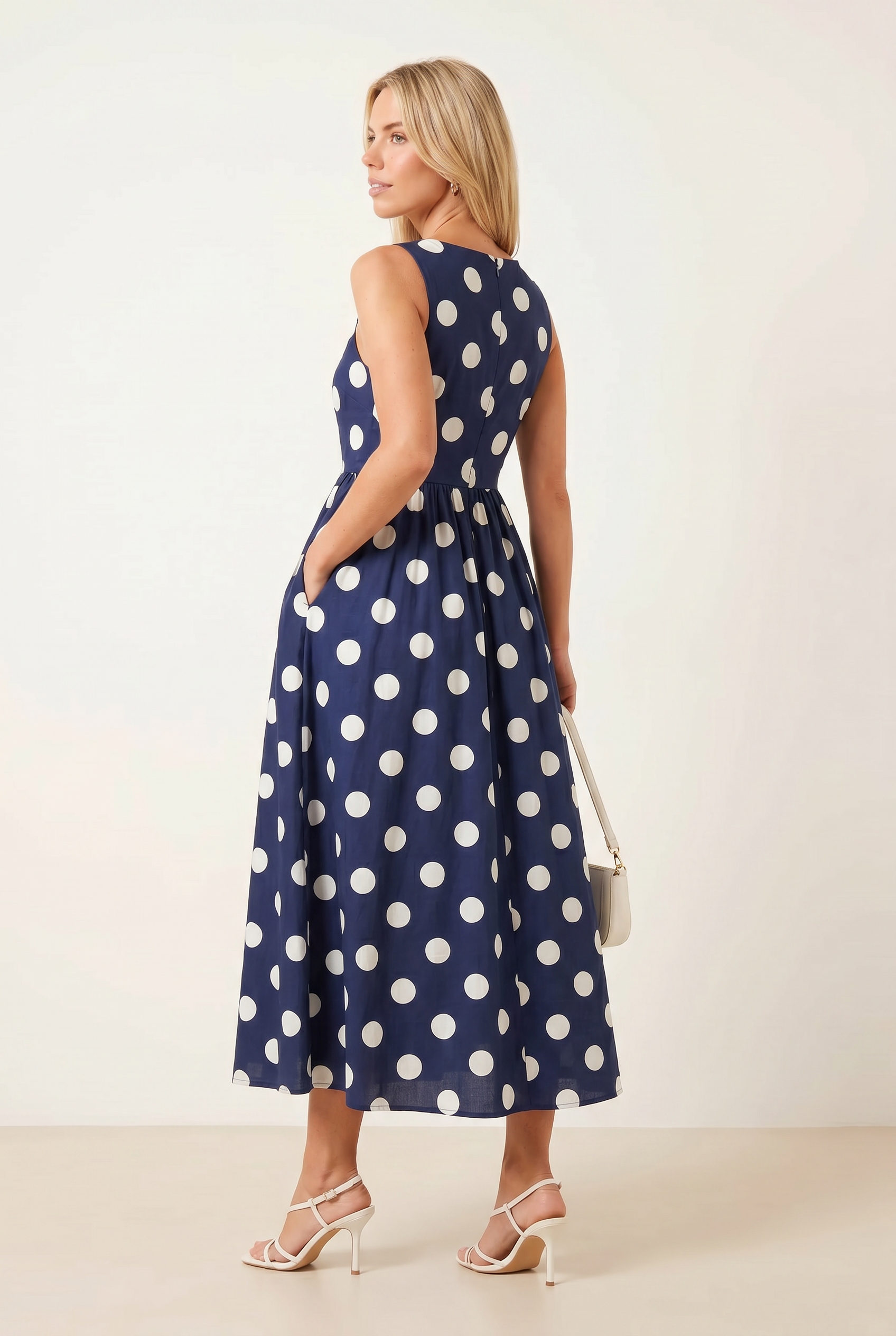 Davica Navy and white Polka Dot Midi Dress