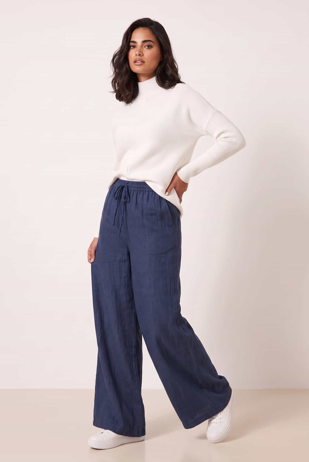 Elasticated Tie Front Denim Trouser