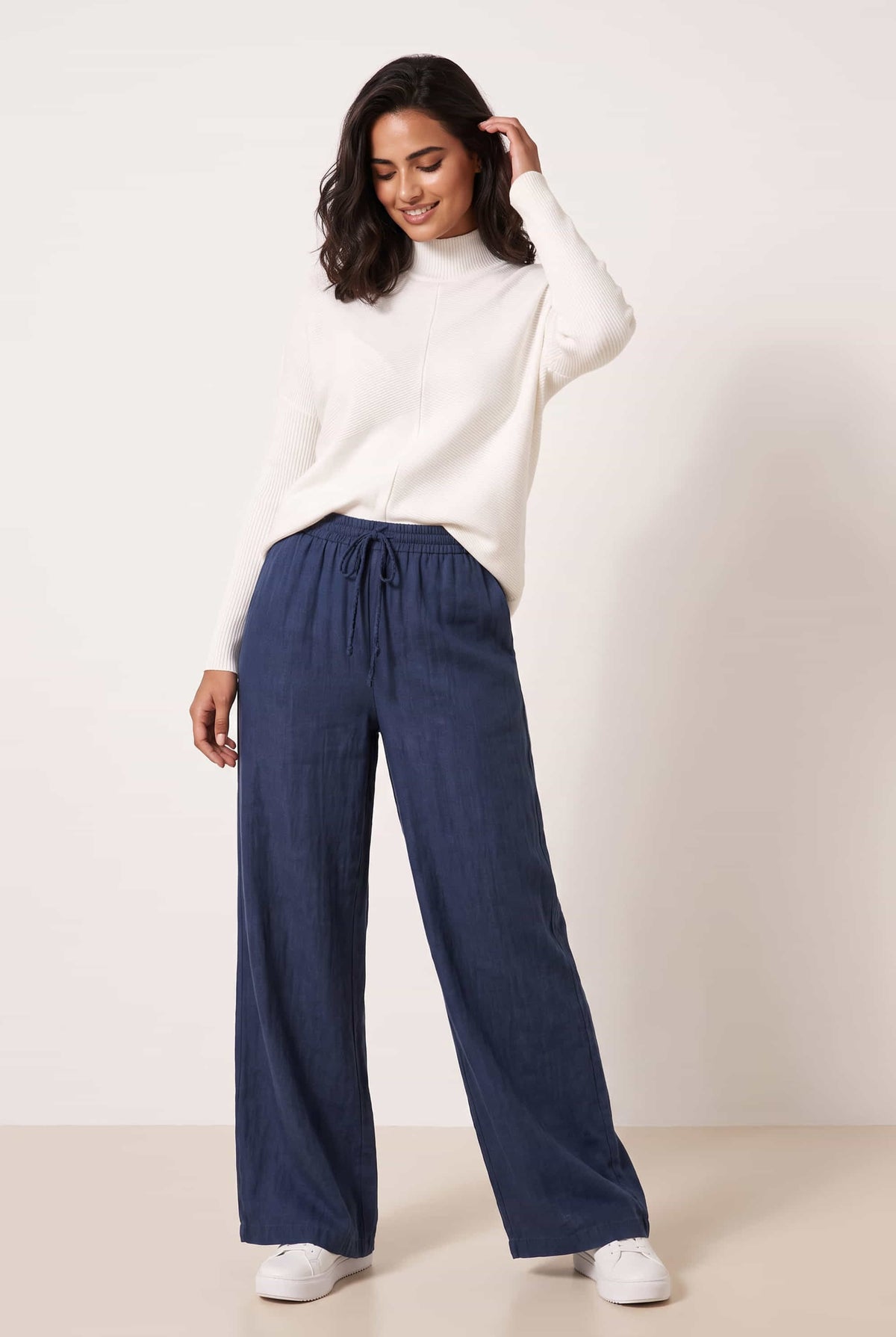 Elasticated Tie Front Denim Trouser