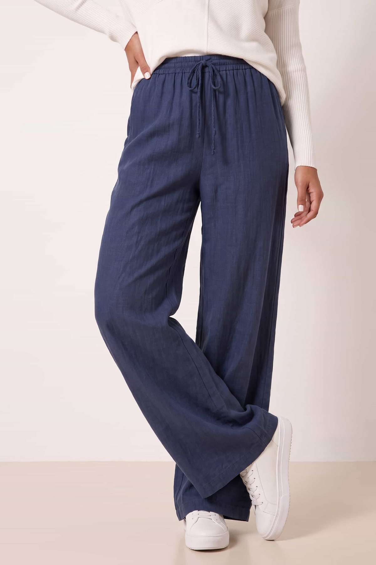 Elasticated Tie Front Denim Trouser