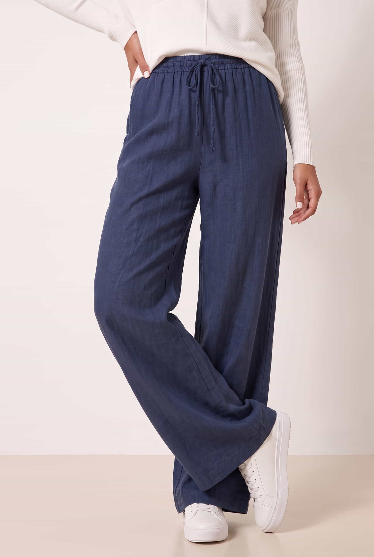 Elasticated Tie Front Denim Trouser