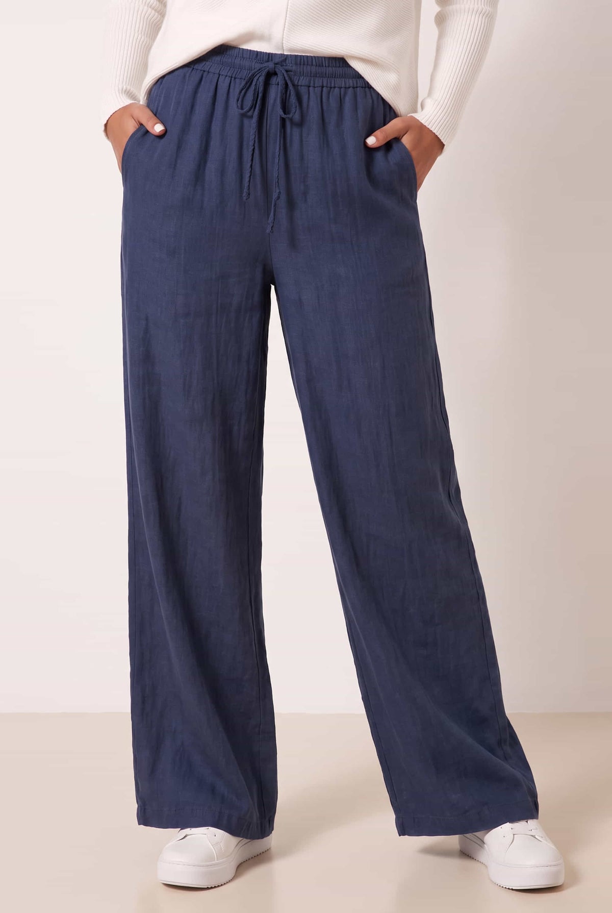 Elasticated Tie Front Denim Trouser