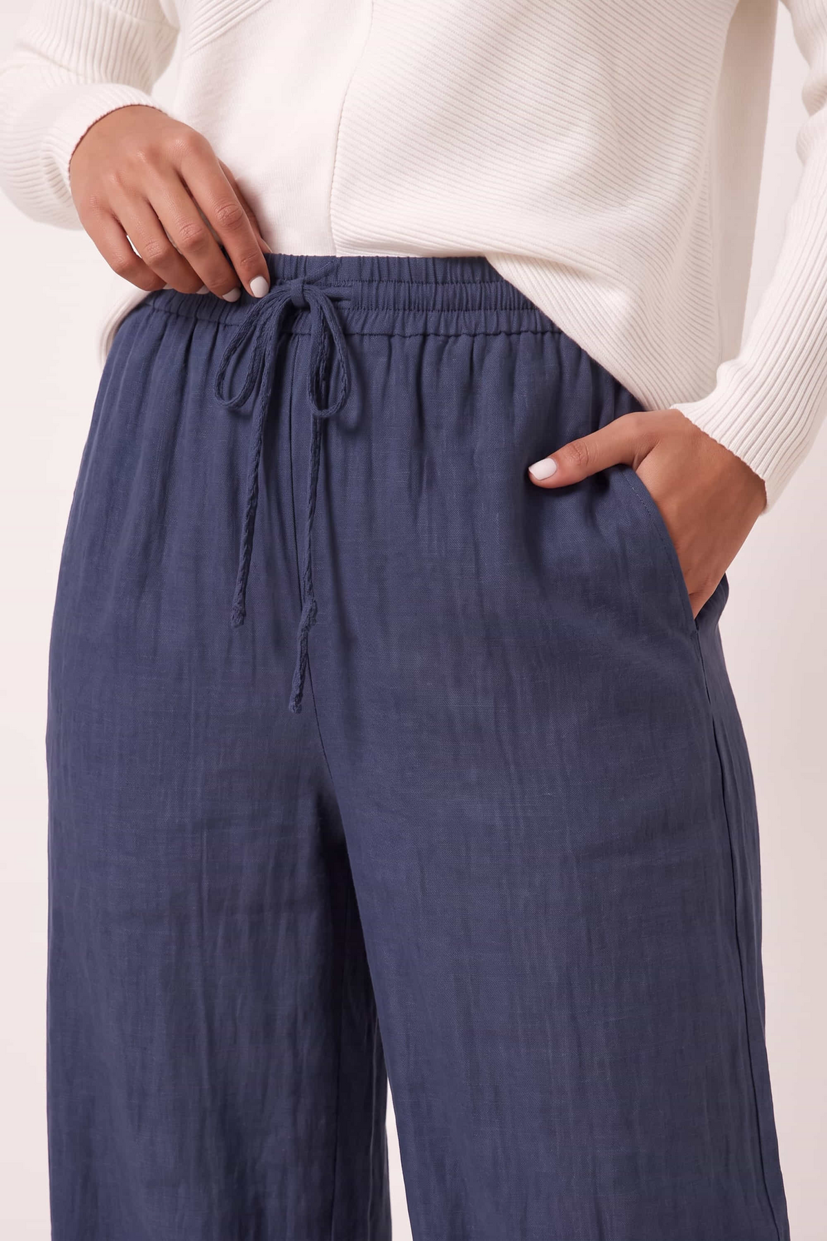 Elasticated Tie Front Denim Trouser