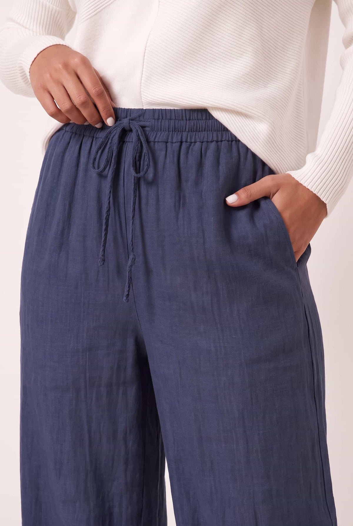 Elasticated Tie Front Denim Trouser
