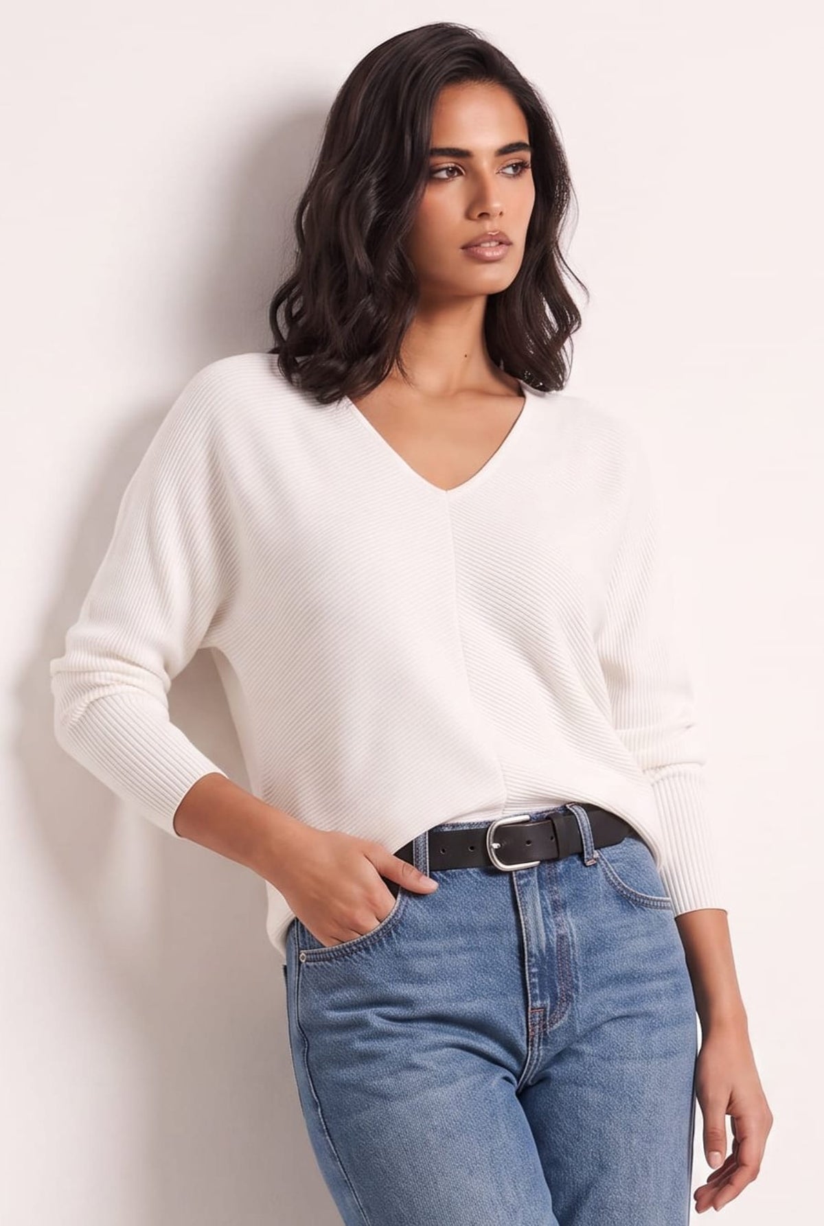 Ella Oversized knitted V Neck Jumper / Ivory