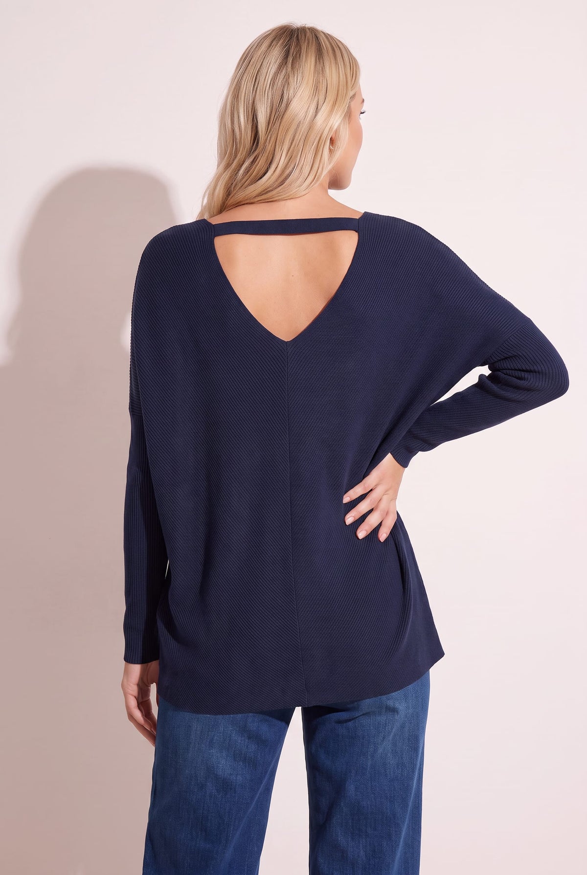 Ella Oversized knitted V Neck Jumper / Navy