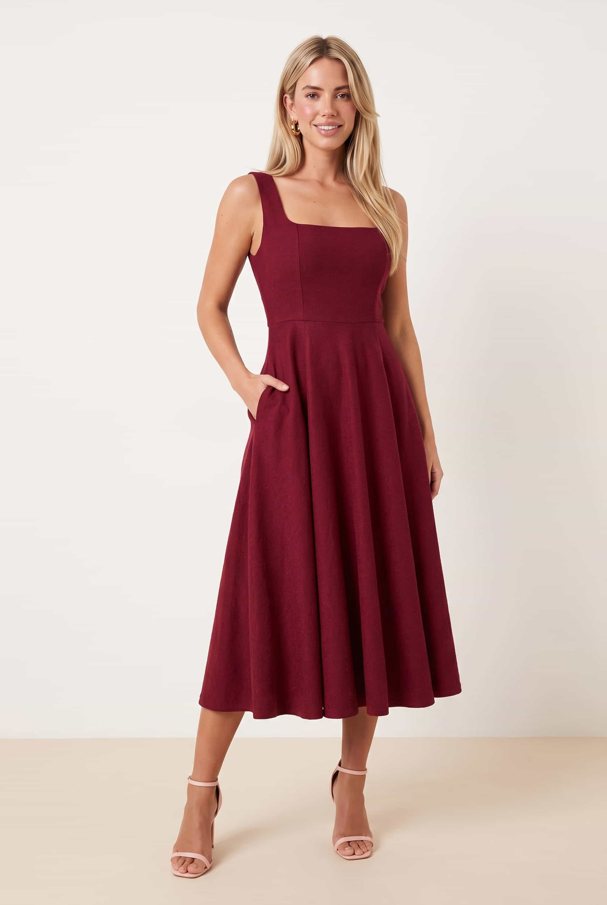Fit and Flare Midi Wine Dress