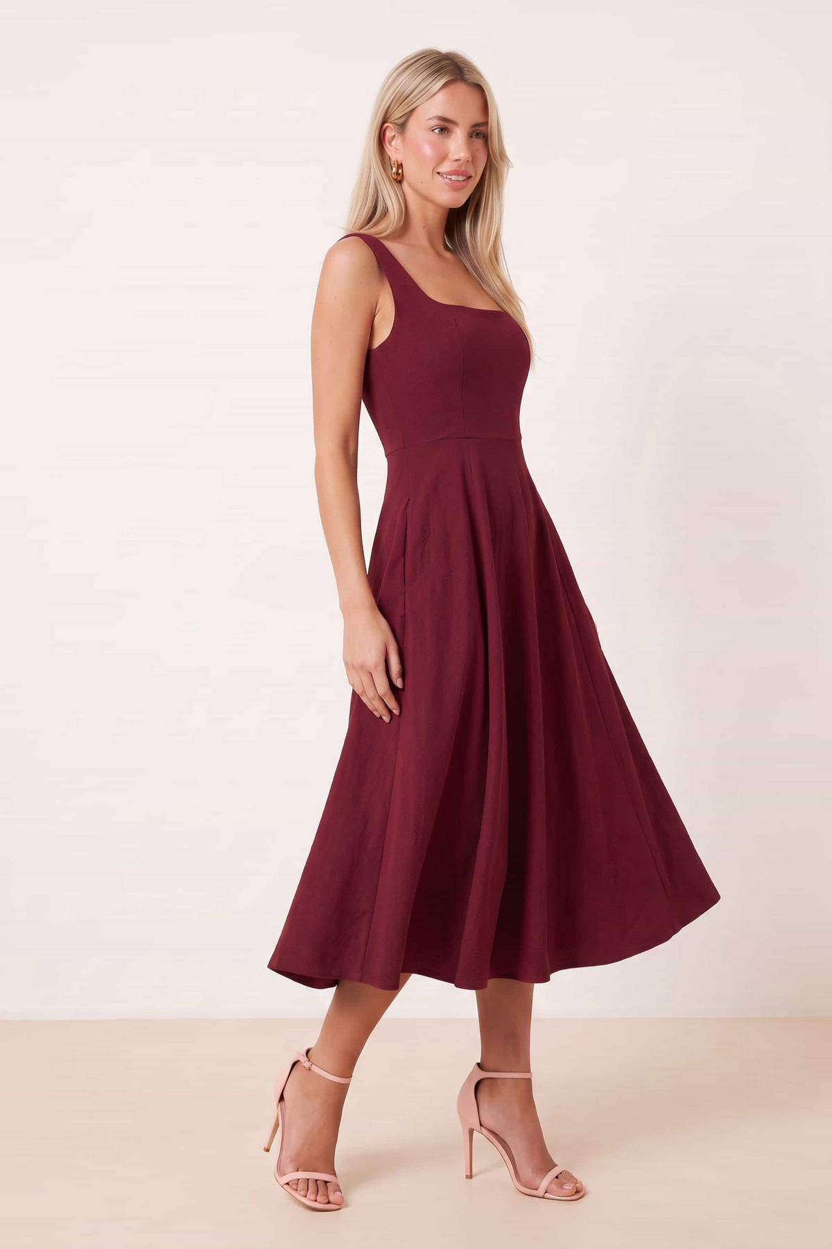 Fit and Flare Midi Wine Dress