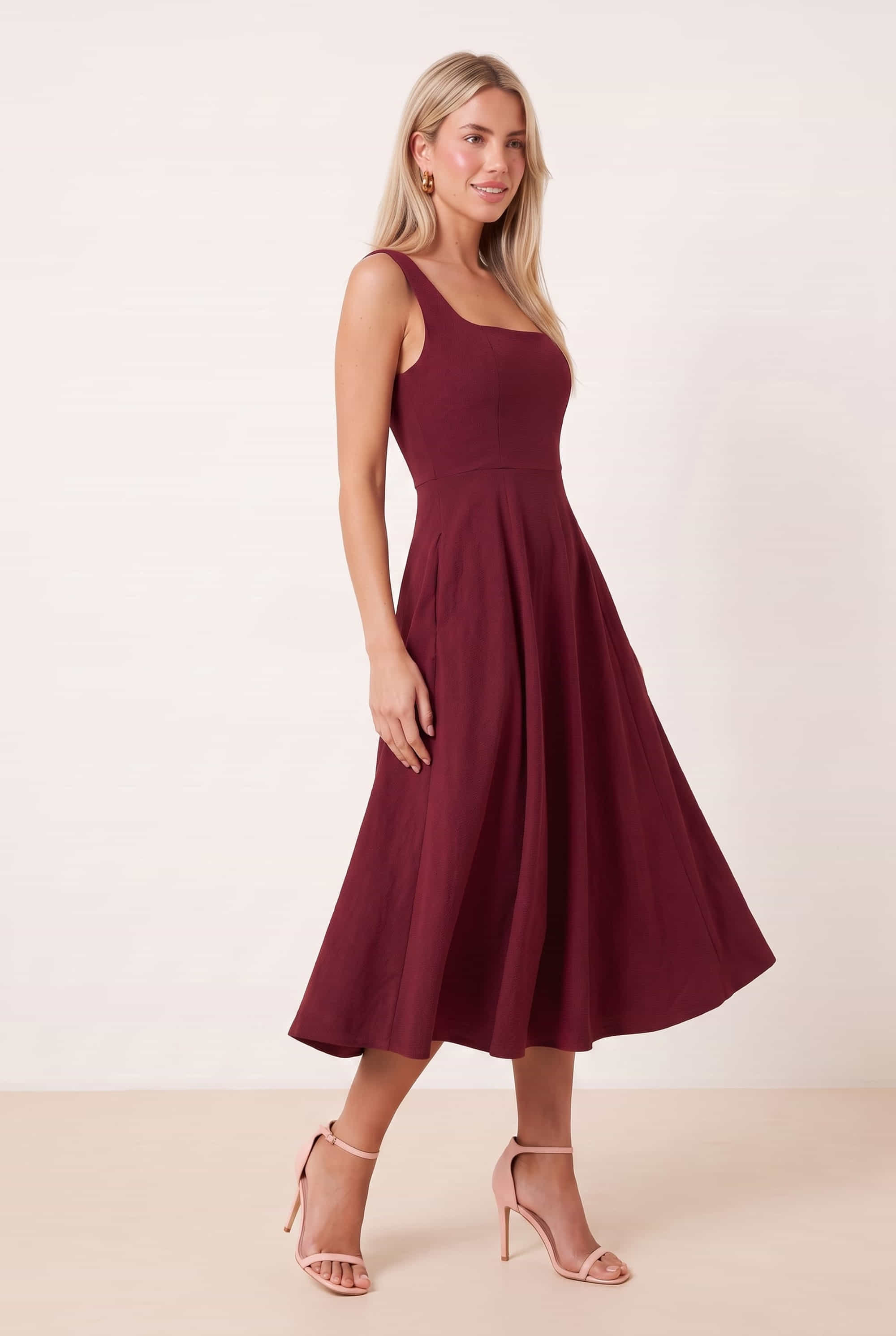 Fit and Flare Midi Wine Dress