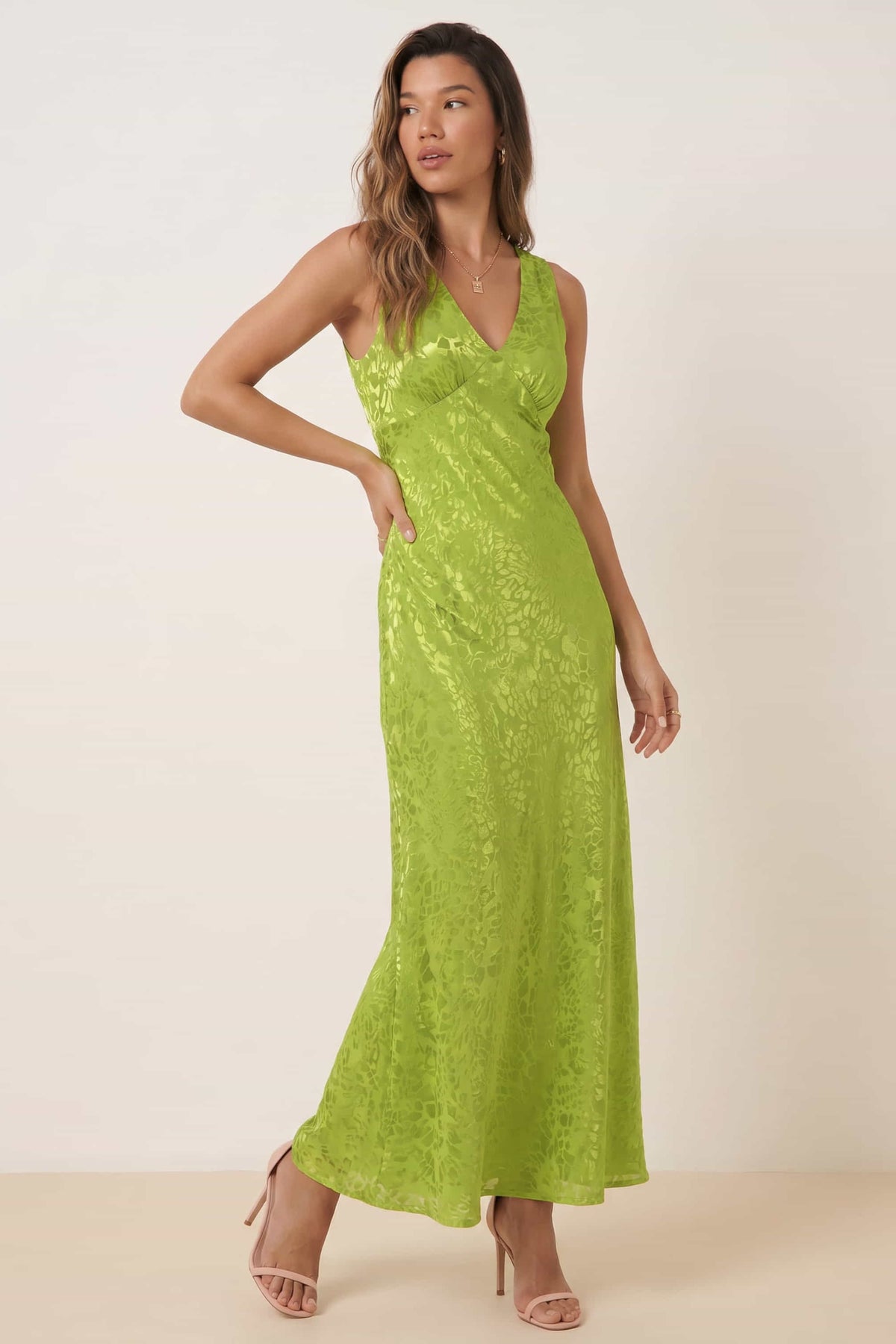 Satin Maxi Slip Dress Green