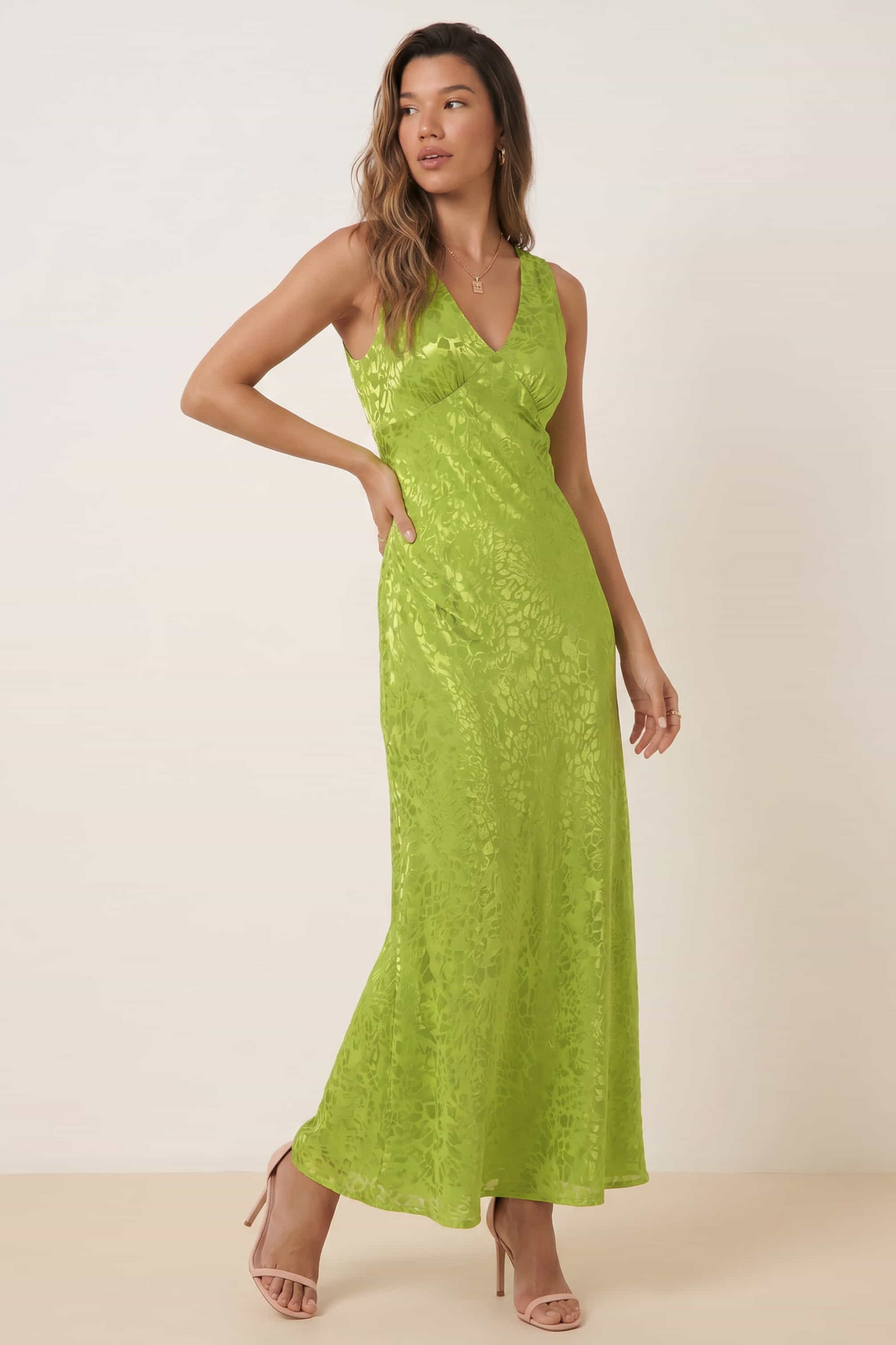 Satin Maxi Slip Dress Green