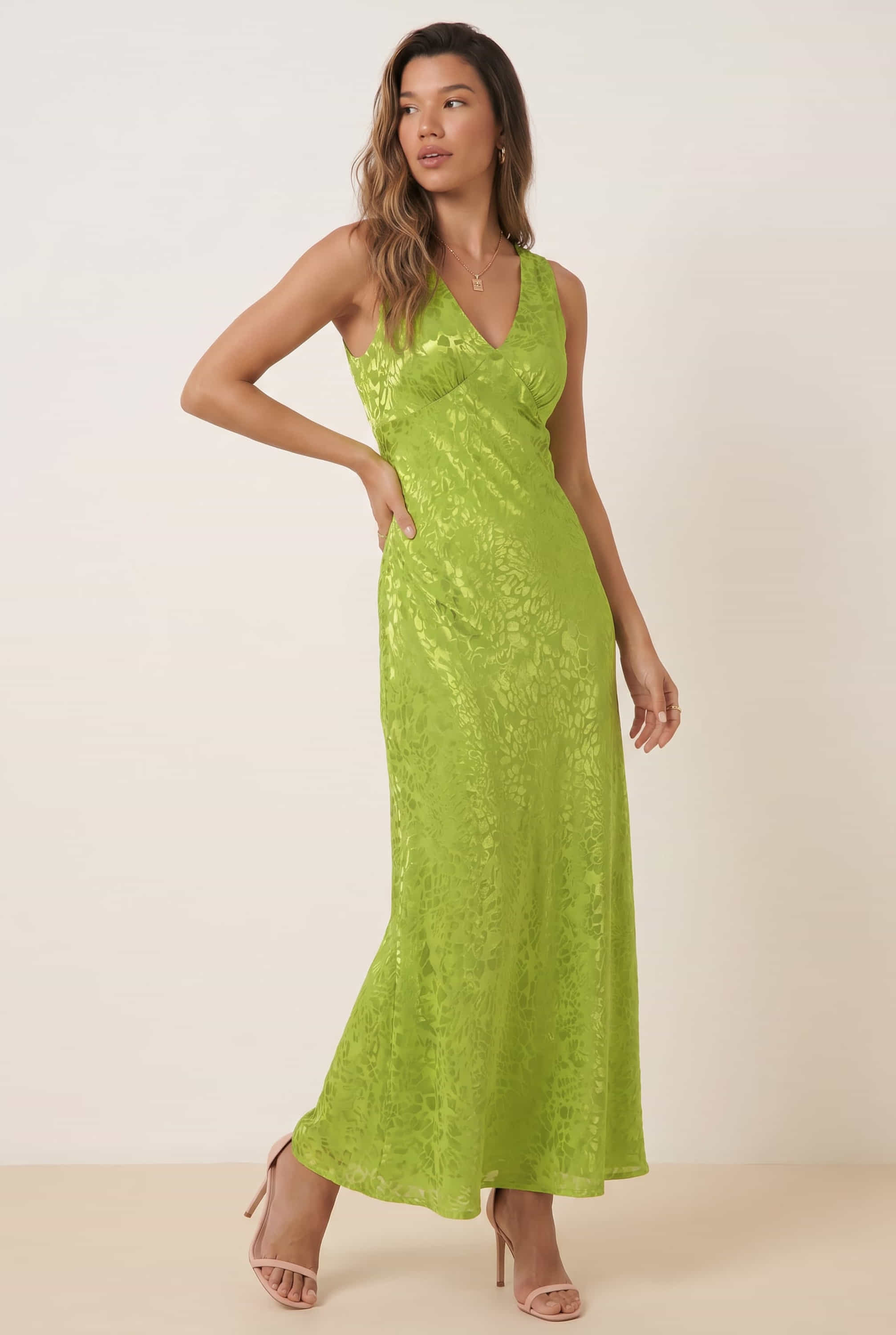 Satin Maxi Slip Dress Green