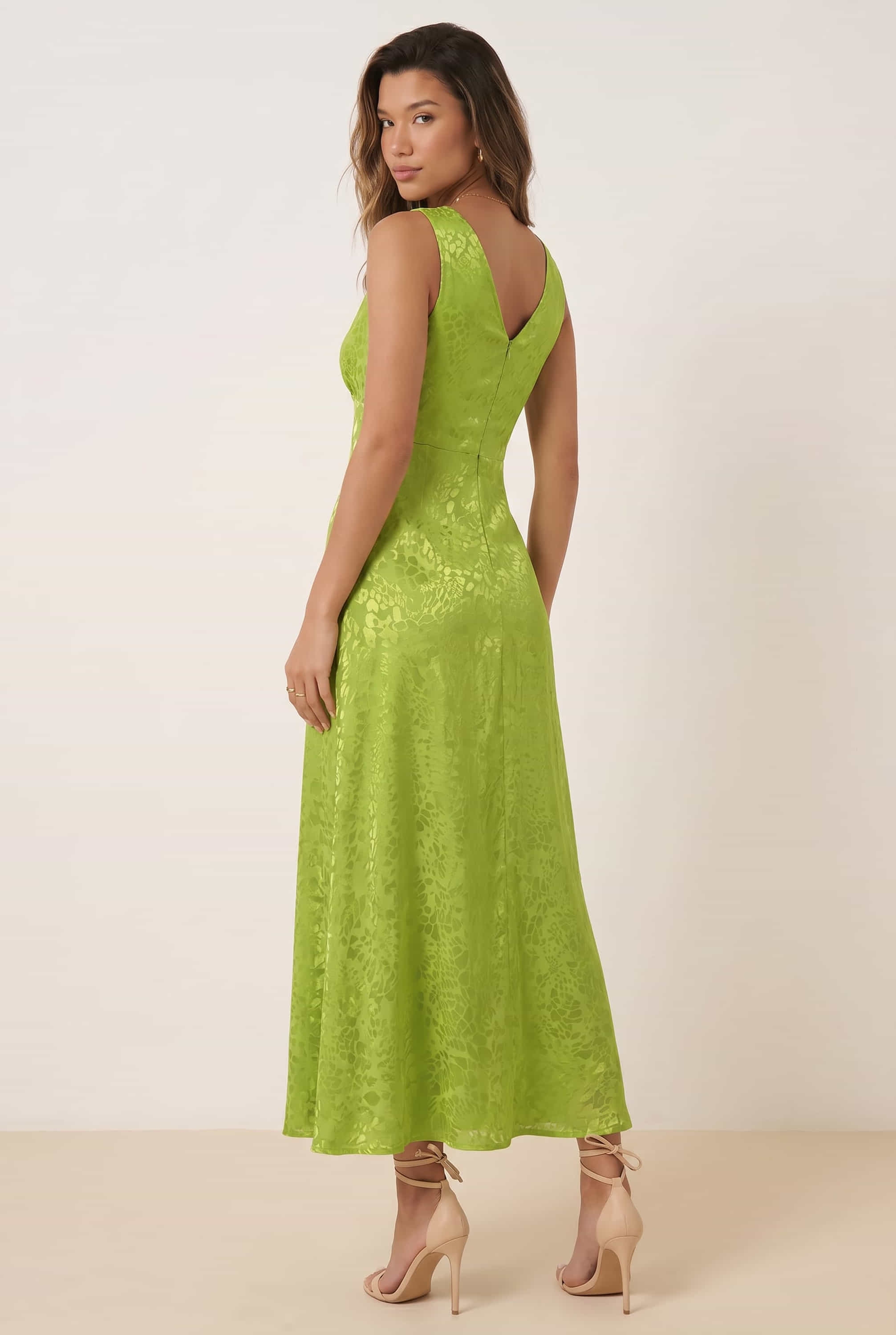 Satin Maxi Slip Dress Green