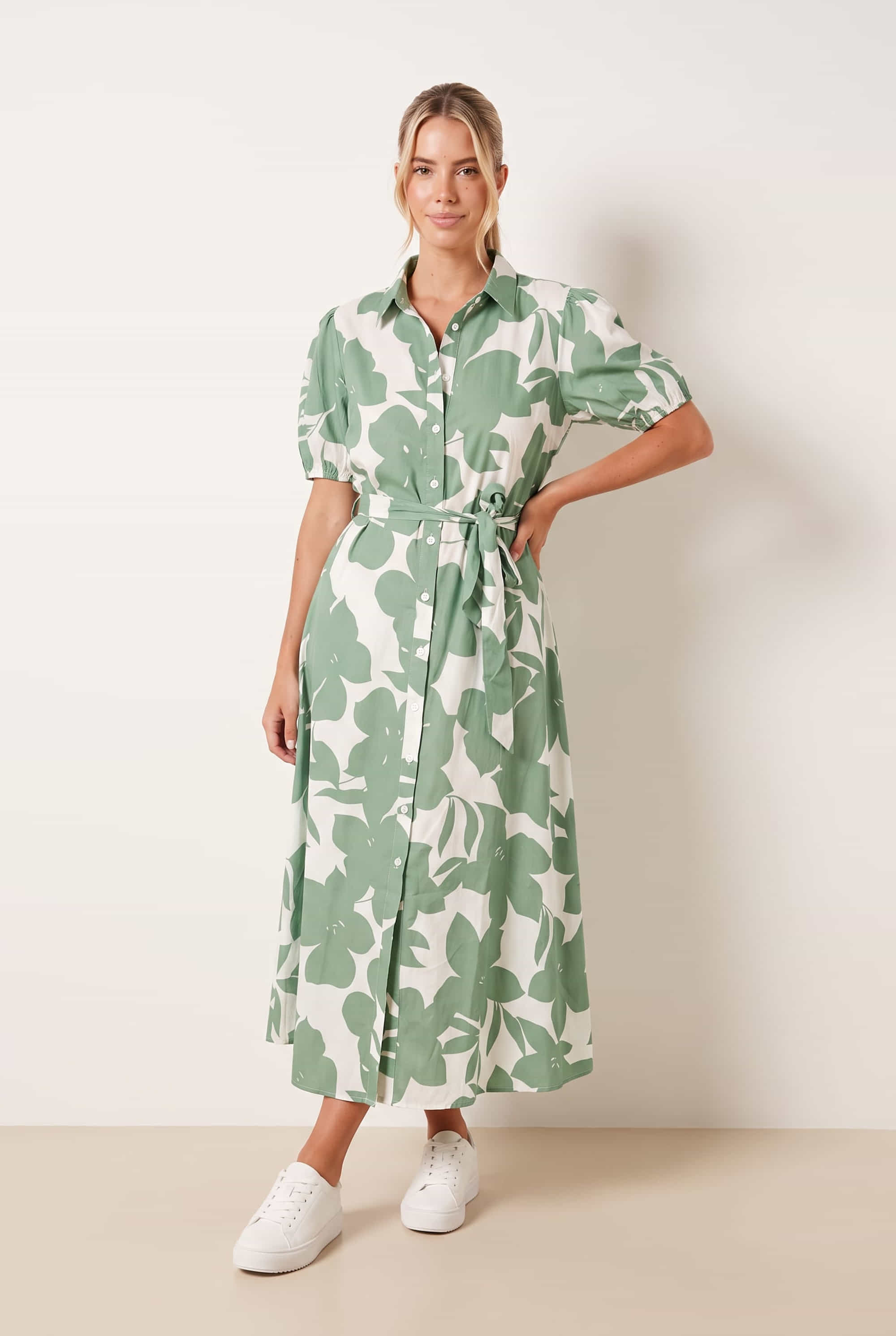 Green Tie Front Shirt Dress