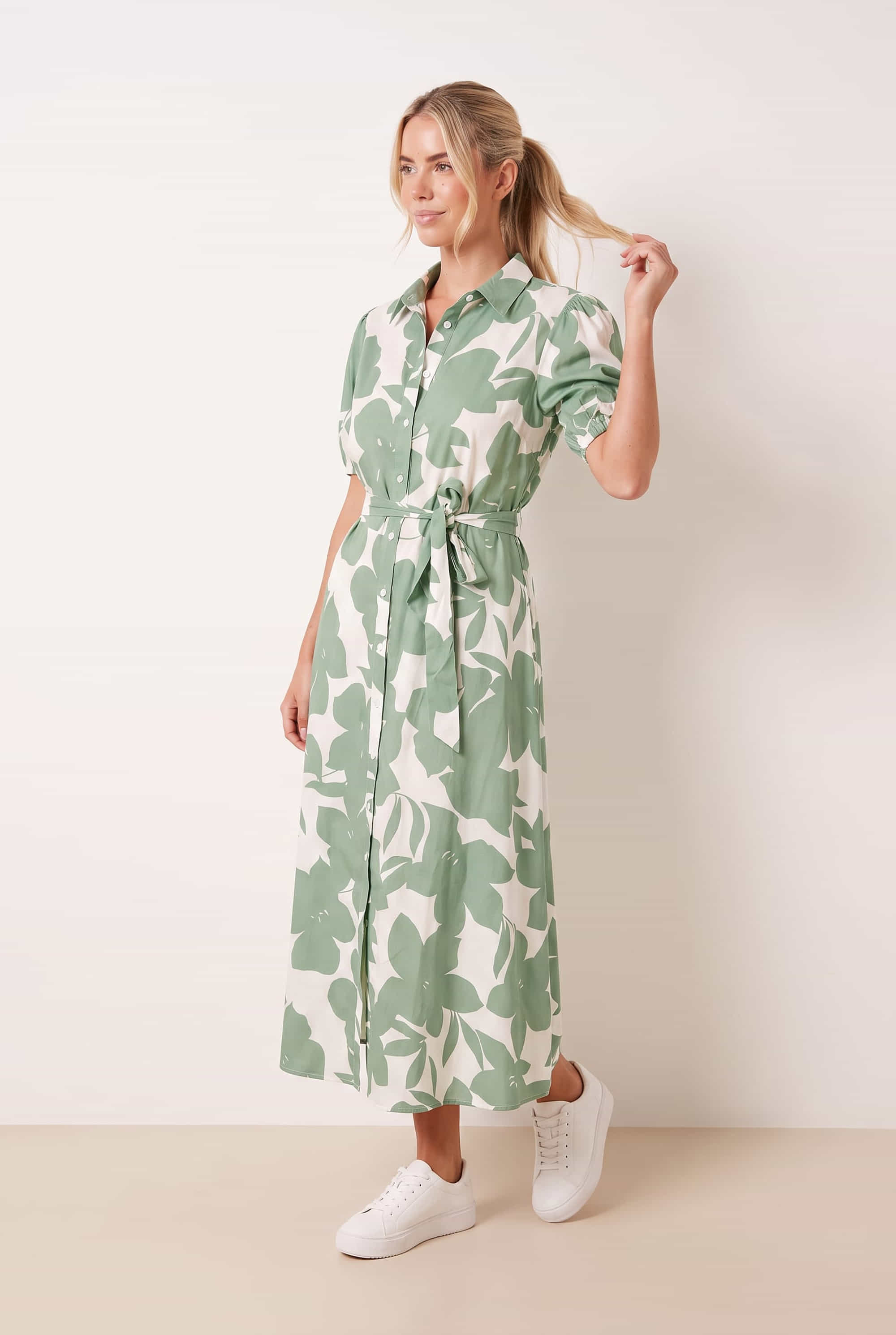 Green Tie Front Shirt Dress