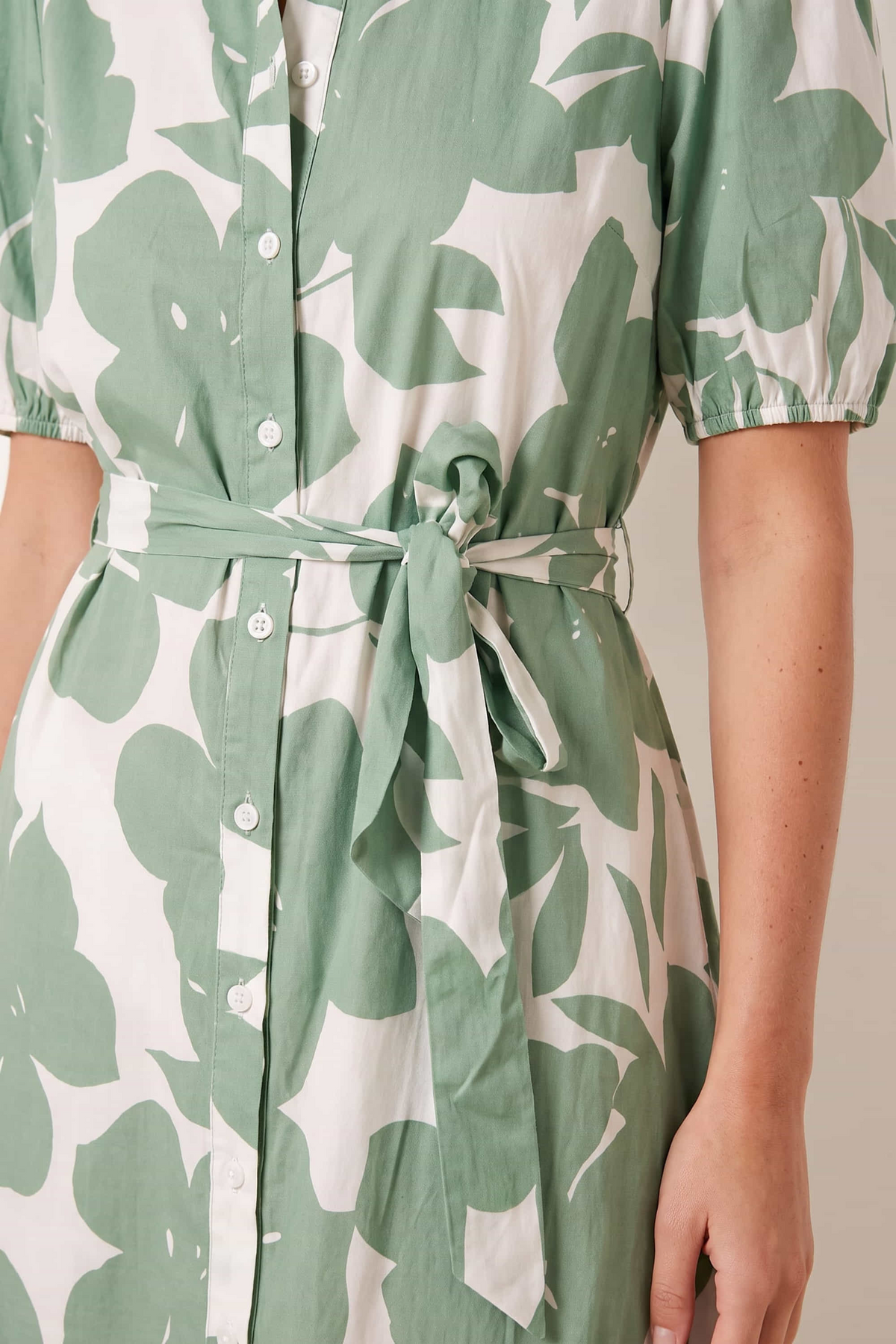 Green Tie Front Shirt Dress