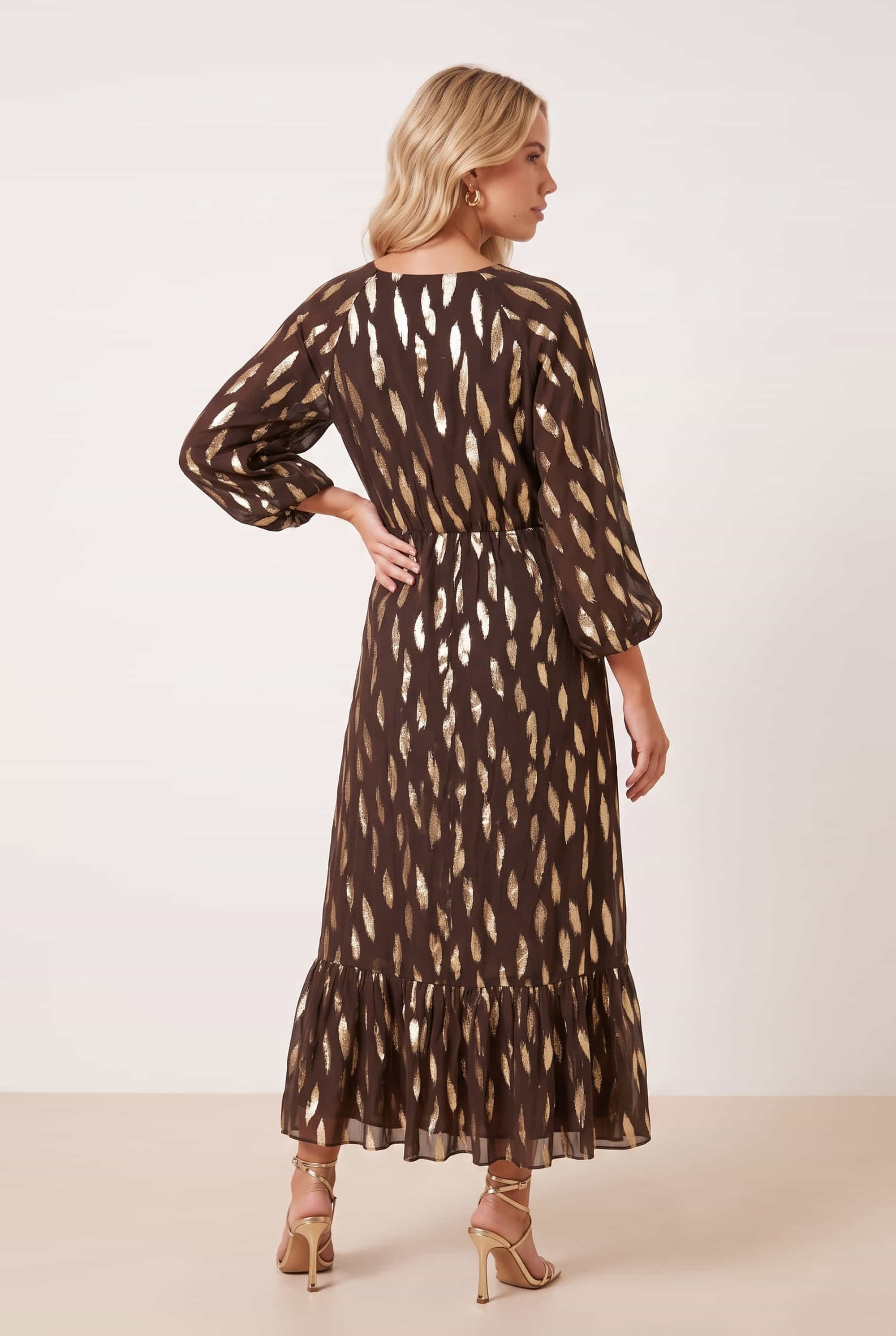 Gold Foil Midi Dress brown