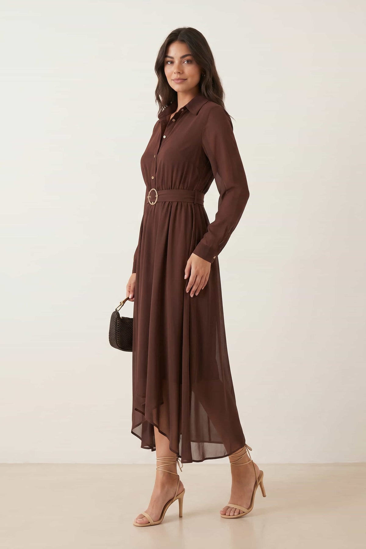 Chocolate Hanky Hem Belted Dress