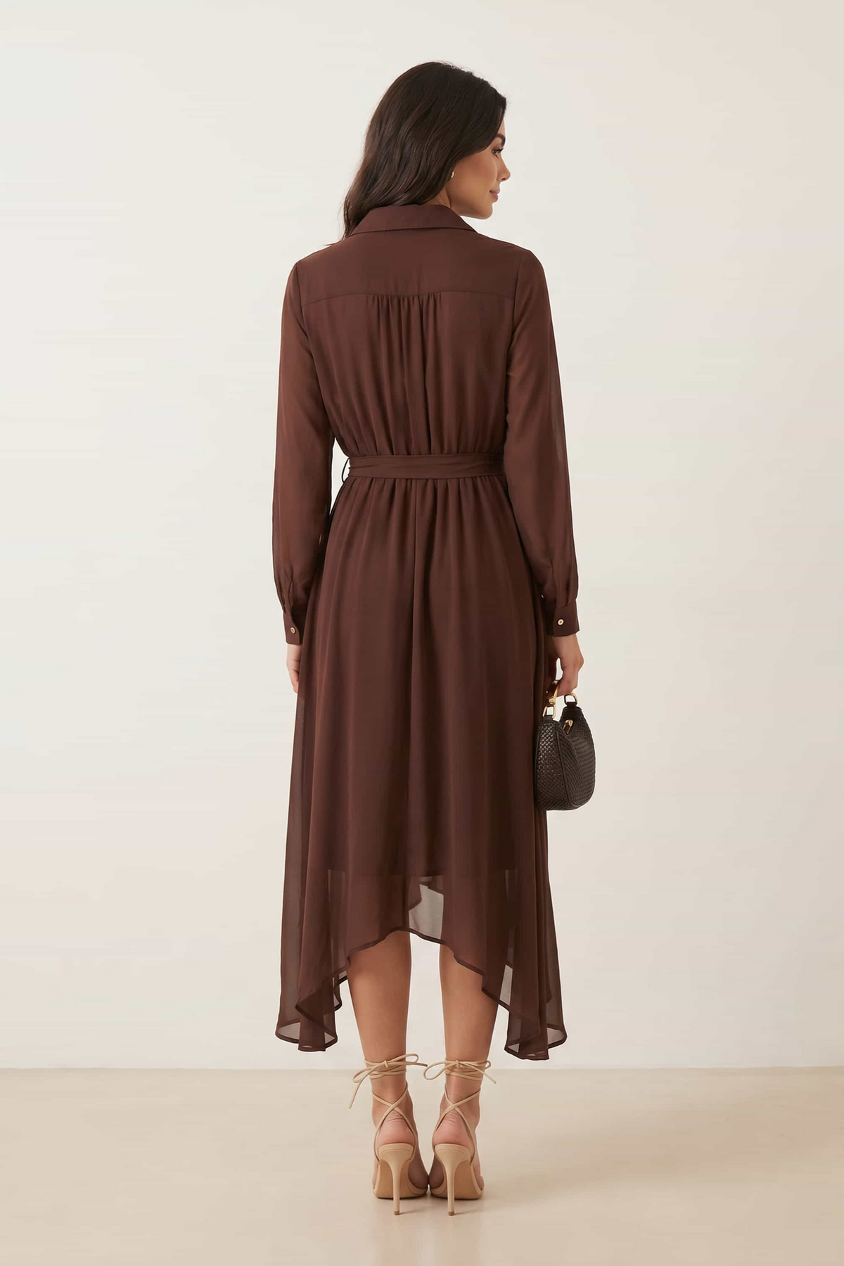 Chocolate Hanky Hem Belted Dress