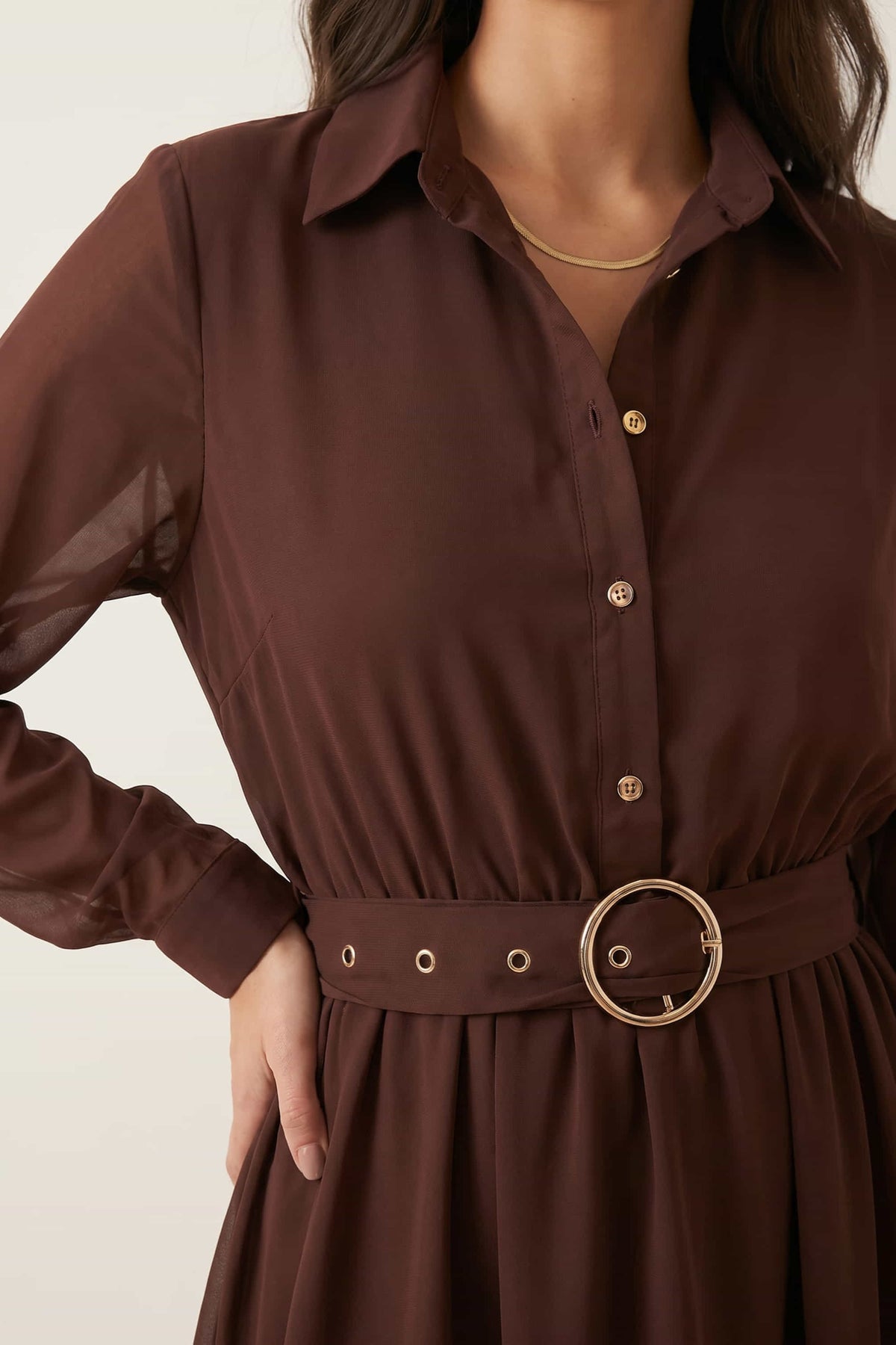 Chocolate Hanky Hem Belted Dress