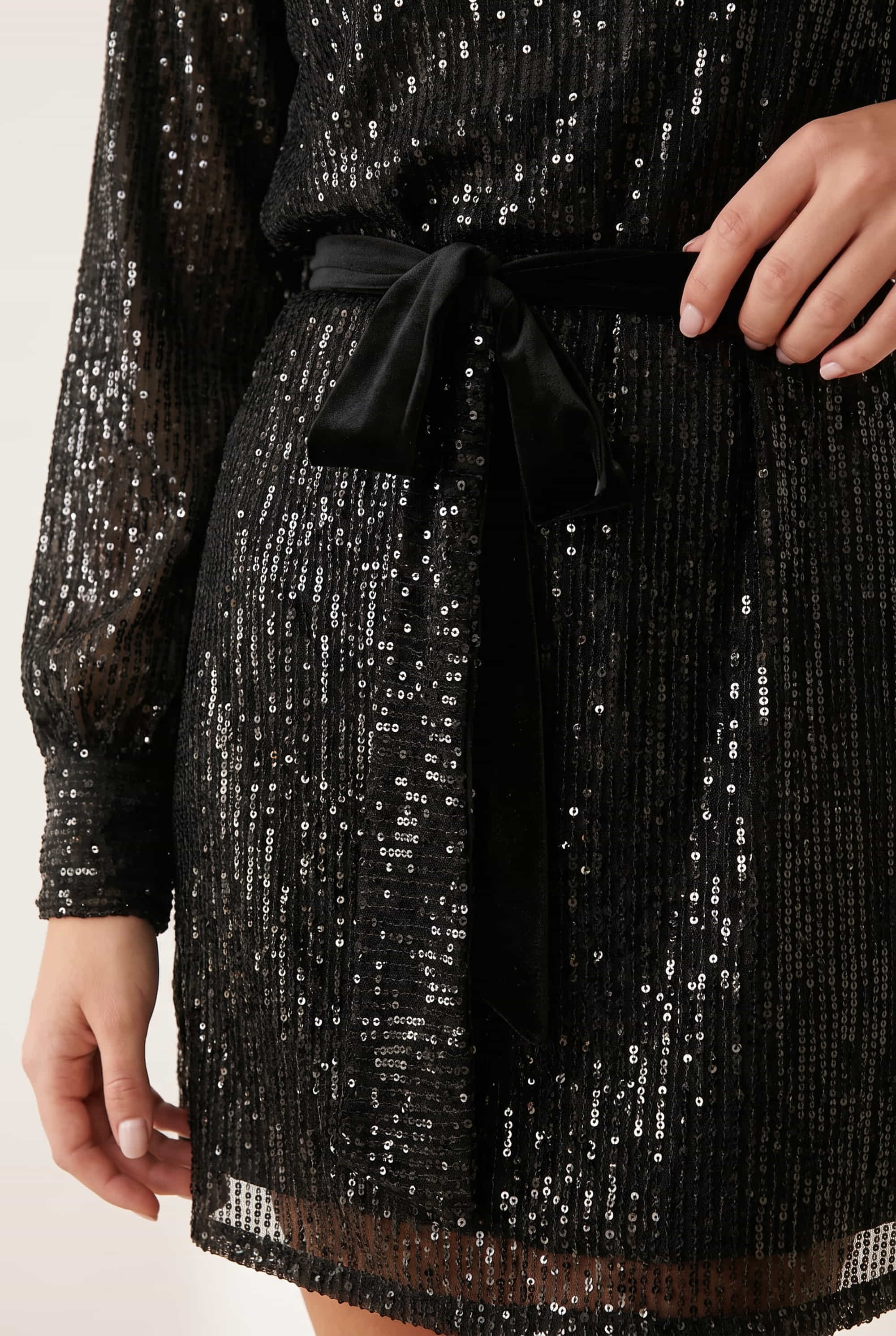 Hannah Sequin High Neck Mini Dress / Black