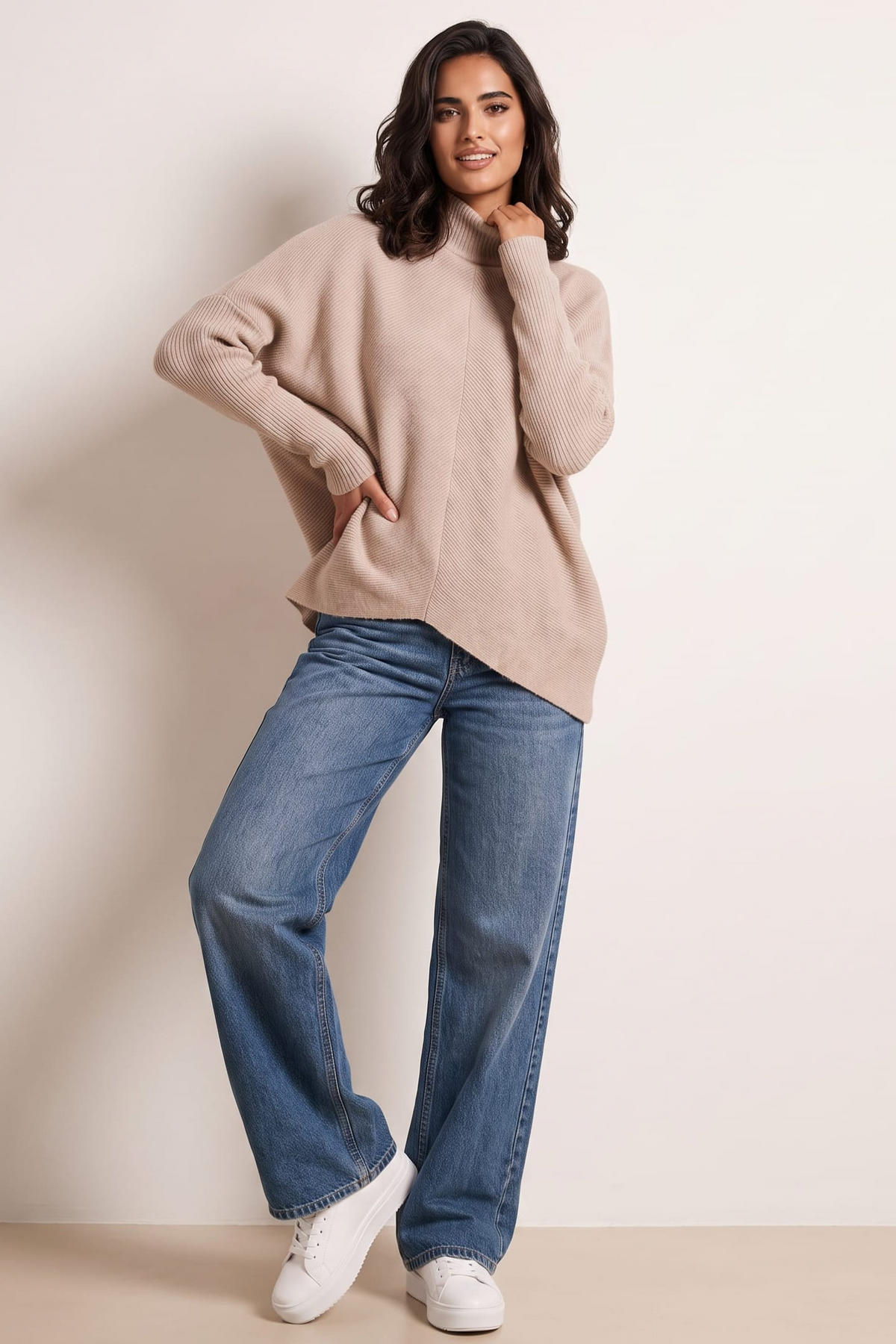 Hope Knitted High Neck Jumper / Beige