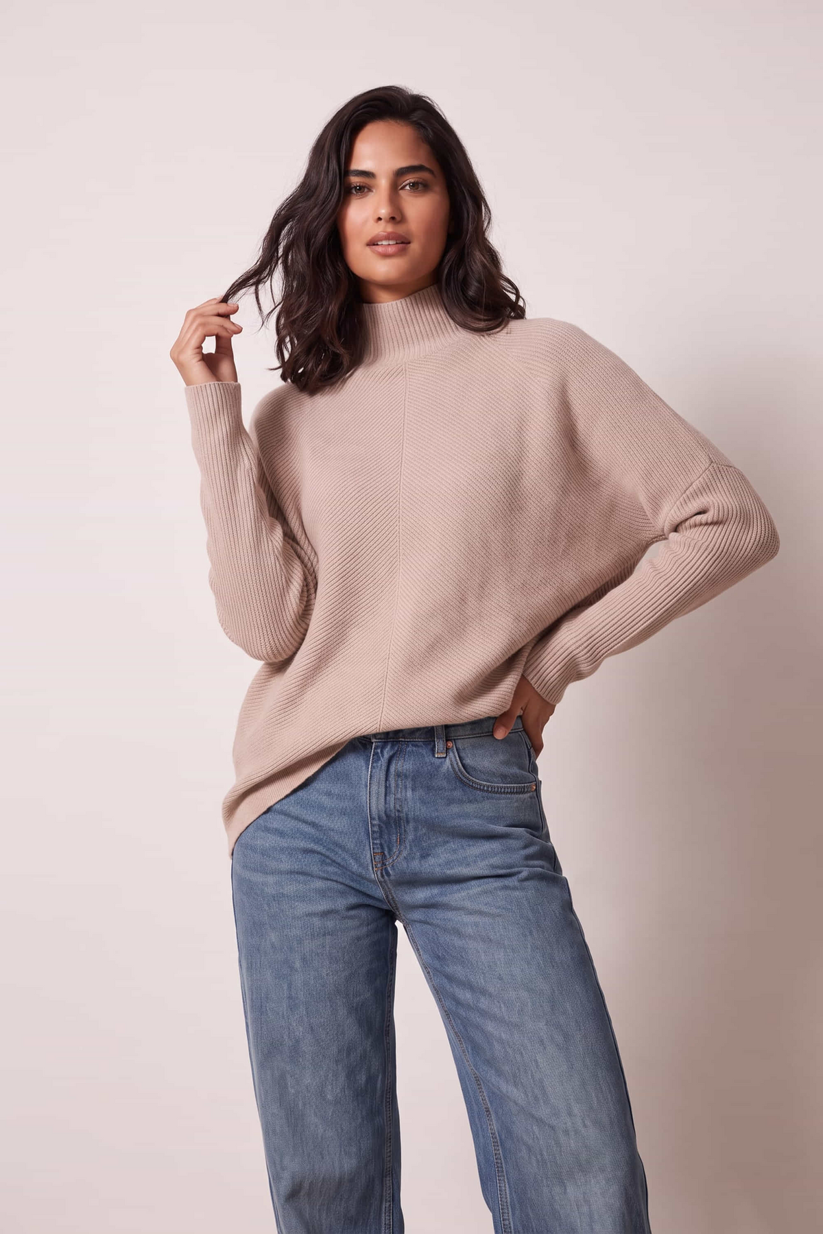 Hope Knitted High Neck Jumper / Beige