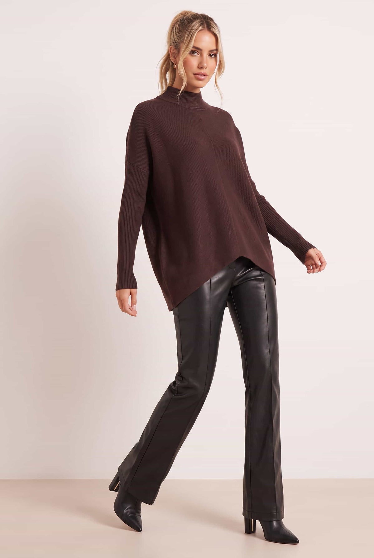 Hope Knitted High Neck Jumper / Chocolate