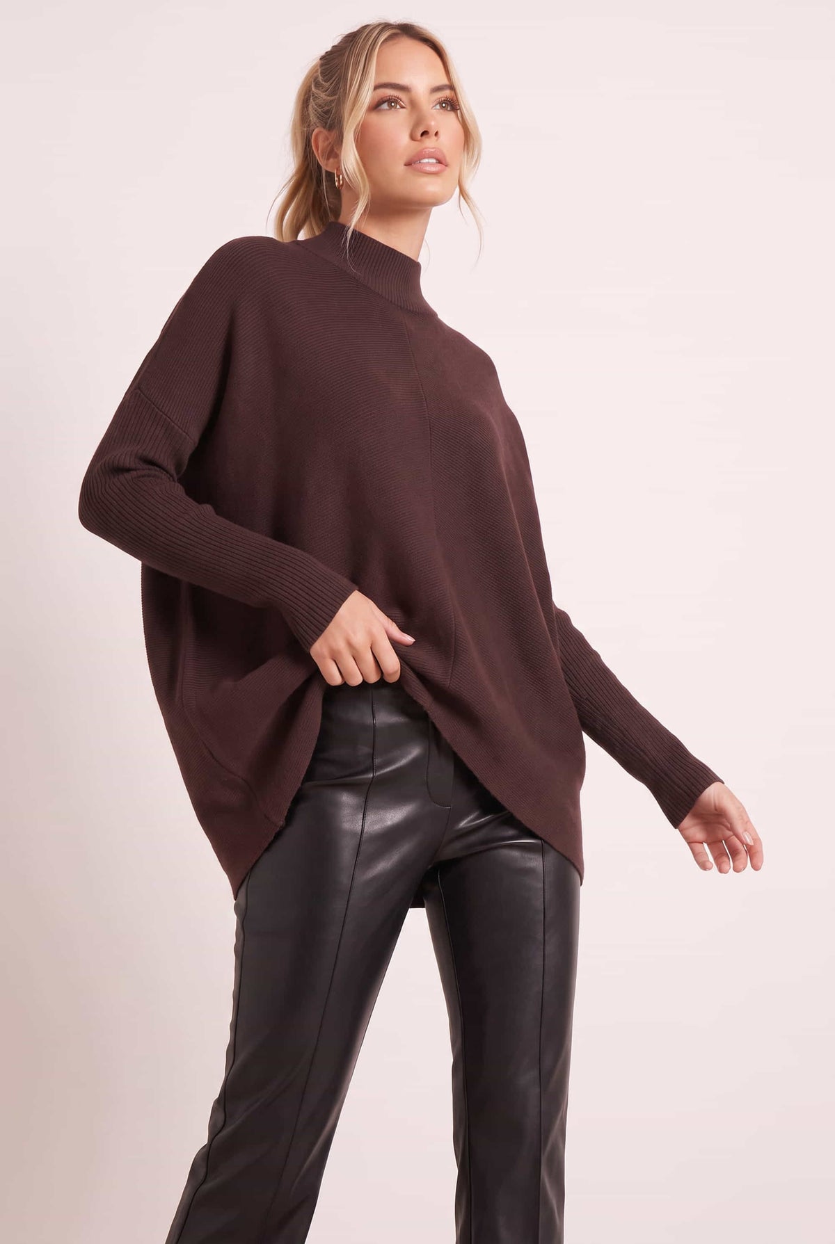 Hope Knitted High Neck Jumper / Chocolate