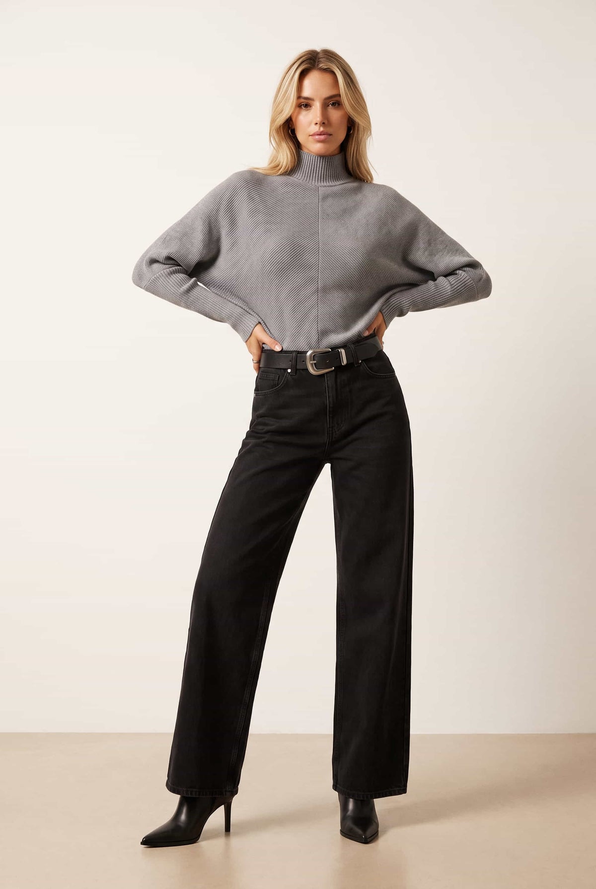 Hope Knitted High Neck Jumper / Grey
