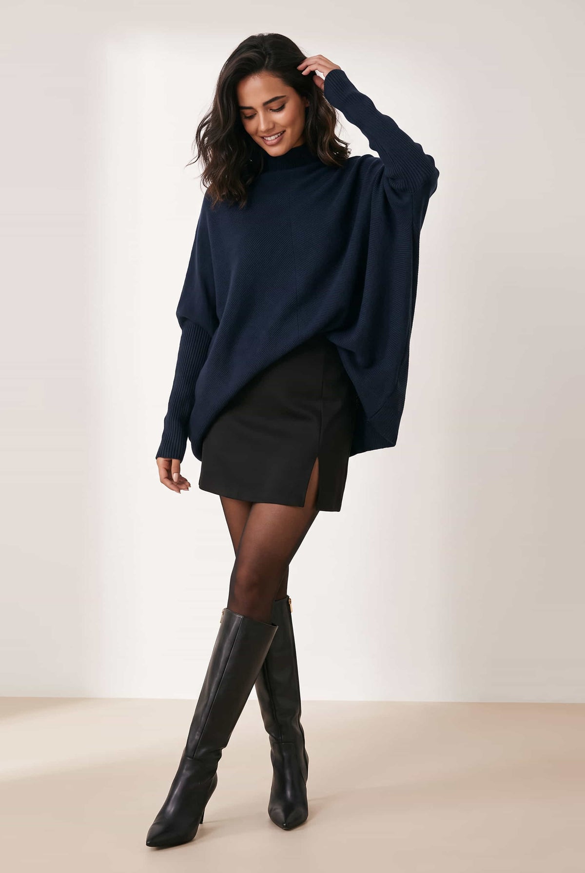 Hope Knitted High Neck Jumper / Navy