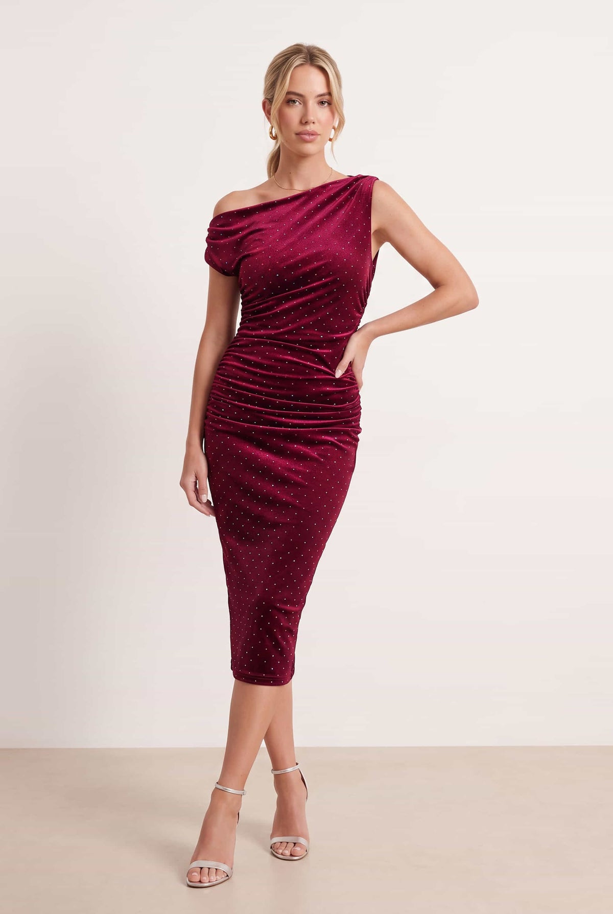 Hotfix Velvet Assyemtric Dress