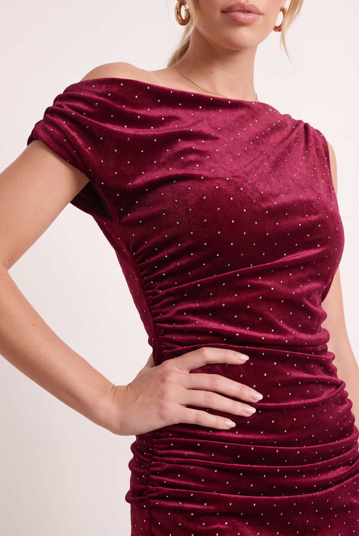 Hotfix Velvet Assyemtric Dress