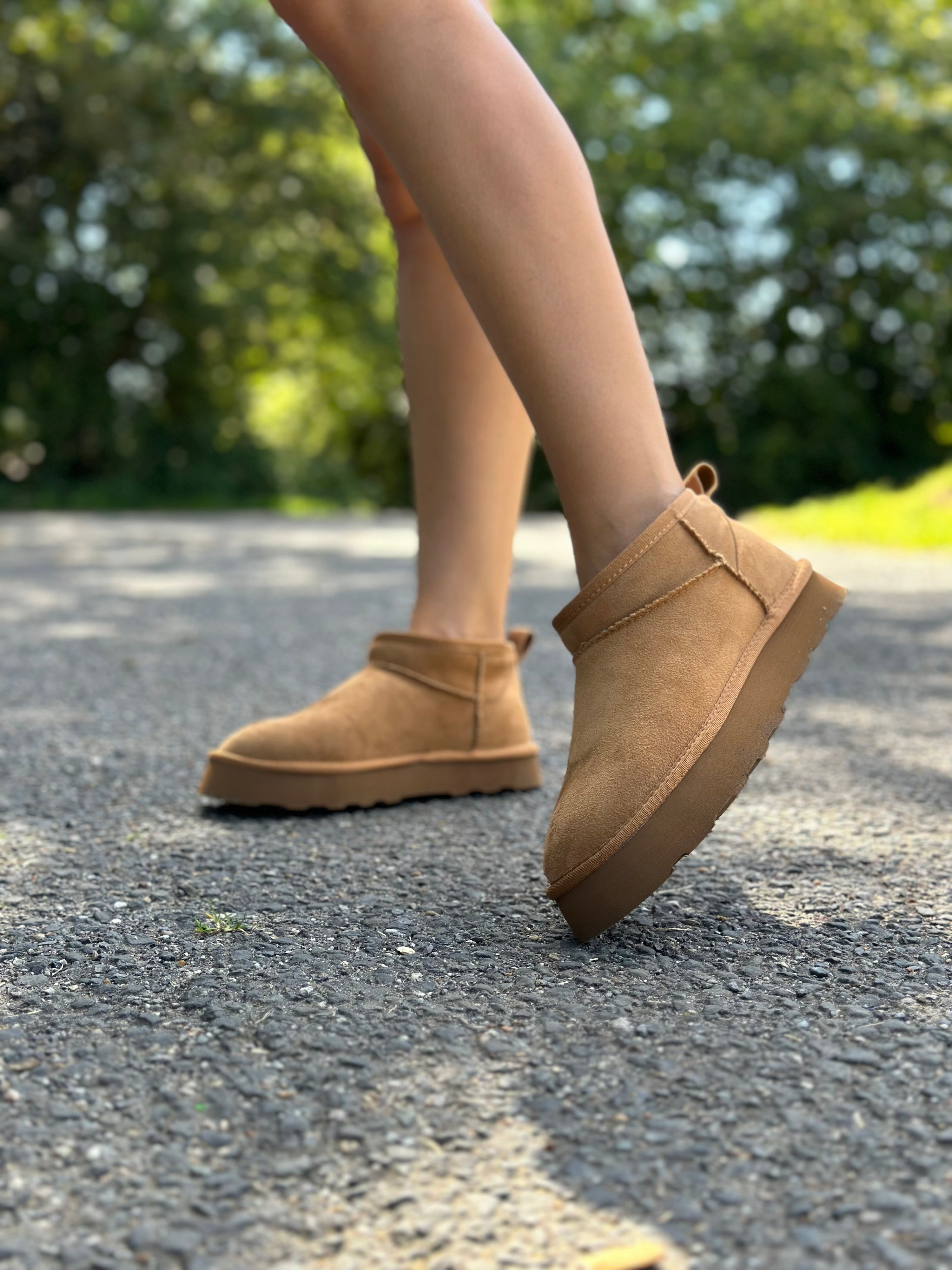 Bronwyn Fur Lined Faux Suede Ankle Boots / Chestnut