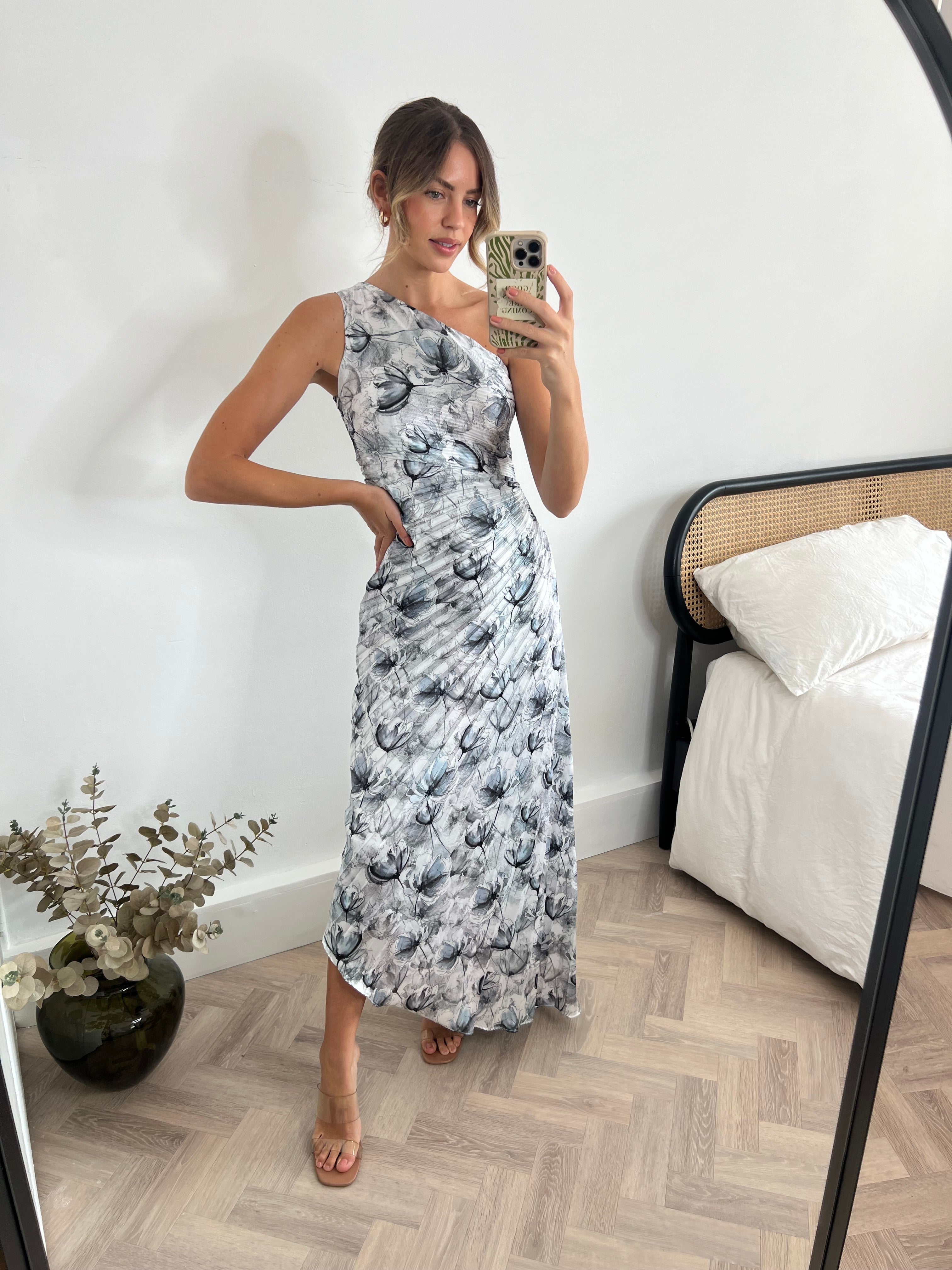 Grey pleated maxi dress best sale