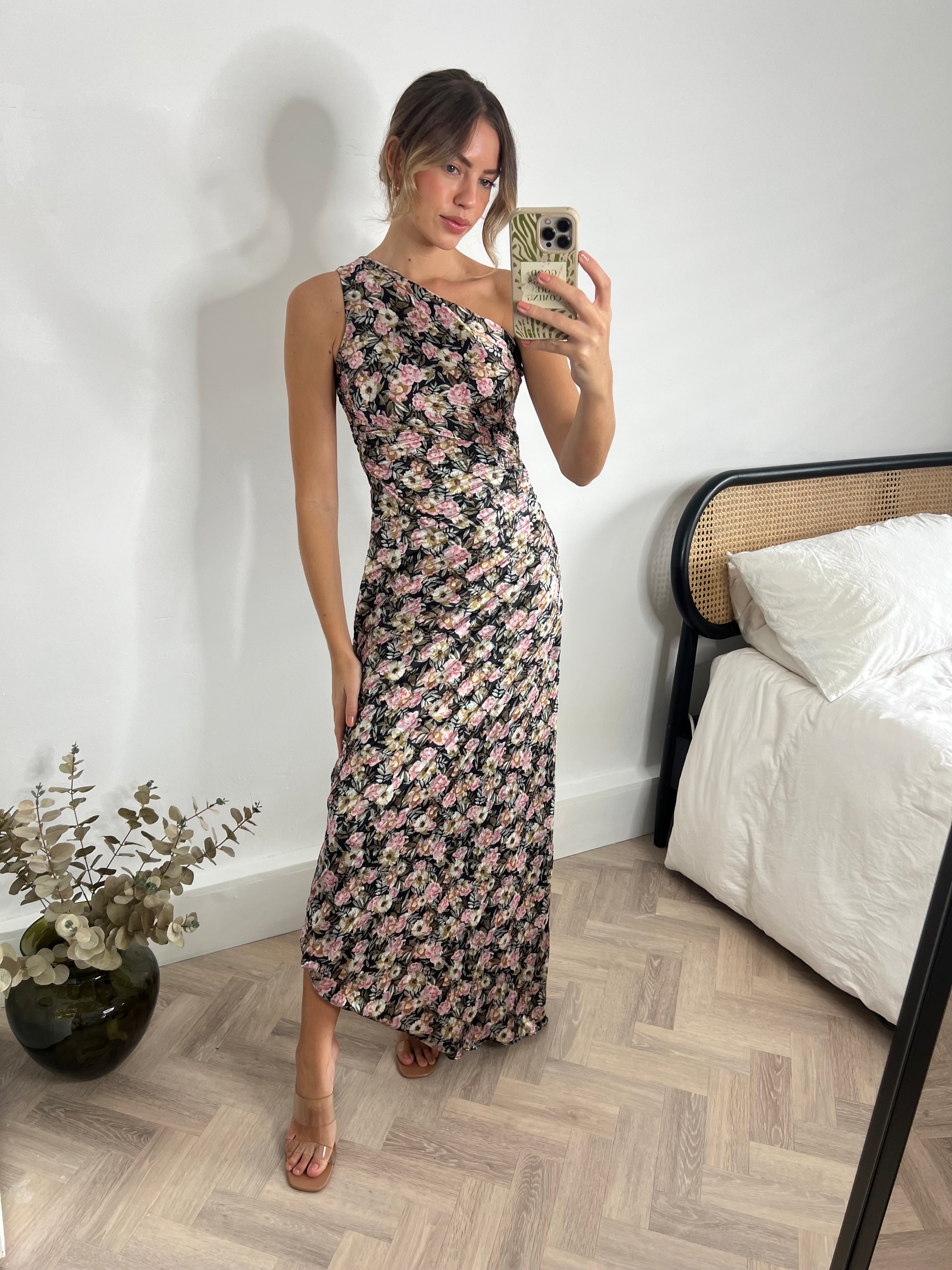 Asymmetric Pleated Dress | Marley  Maxi Dress in Pink Floral
