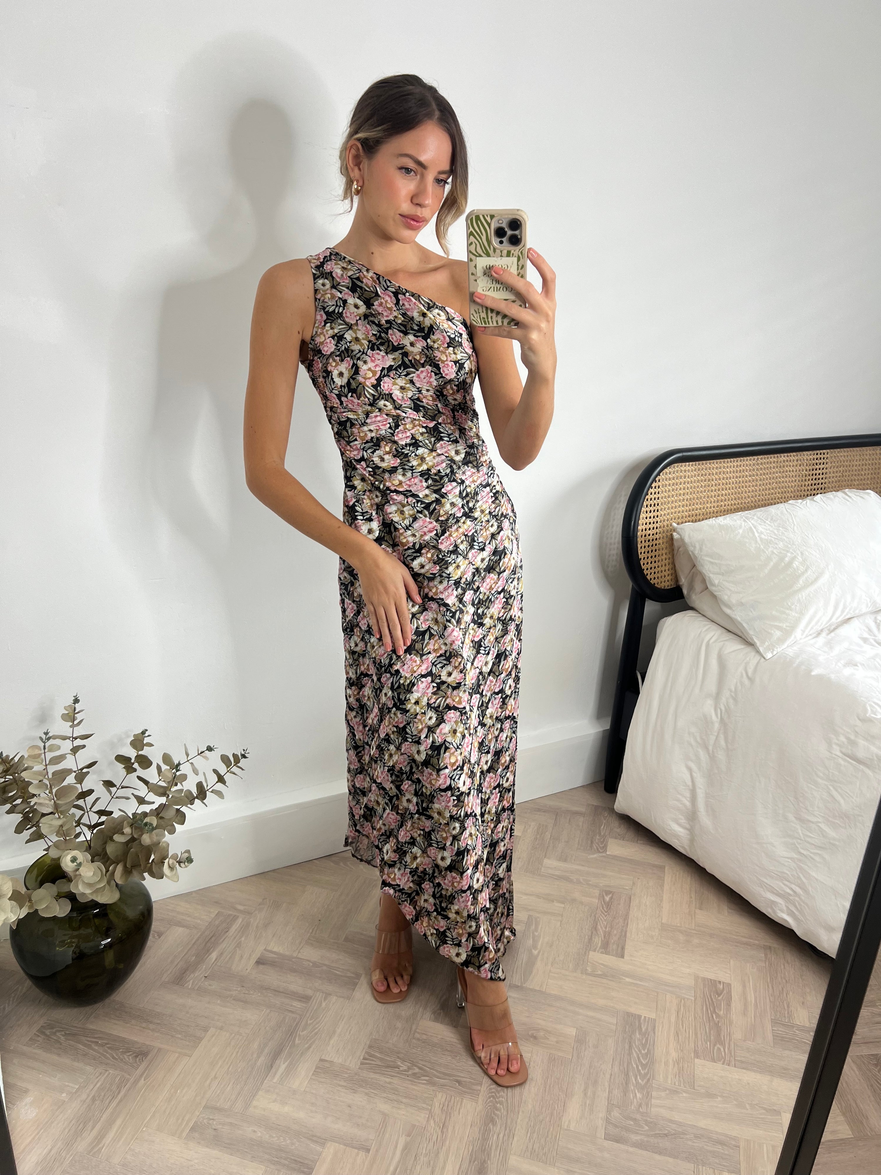Asymmetric Pleated Dress | Marley  Maxi Dress in Pink Floral