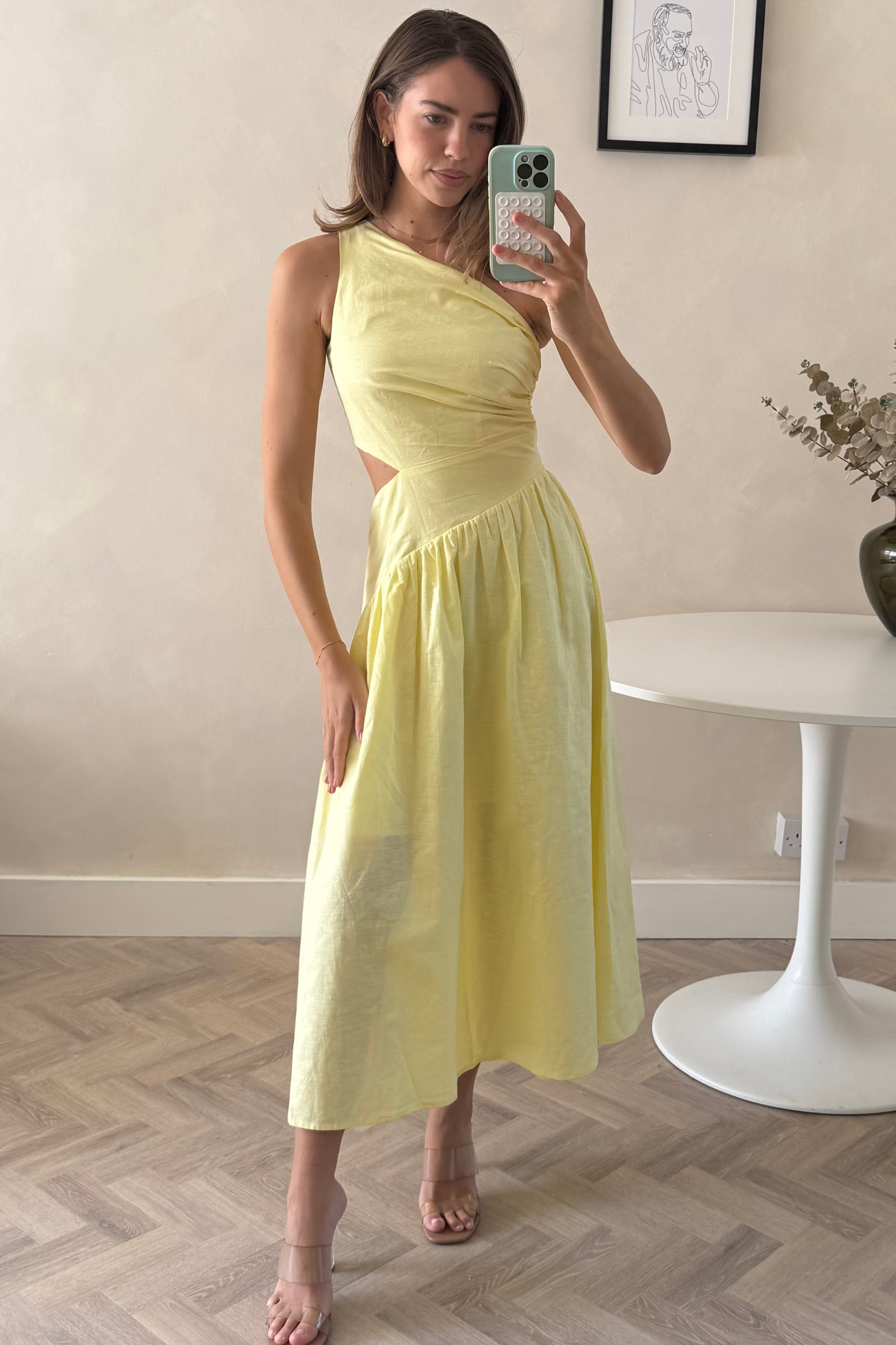 Jasmine Cut Out One Shoulder Dress in Yellow