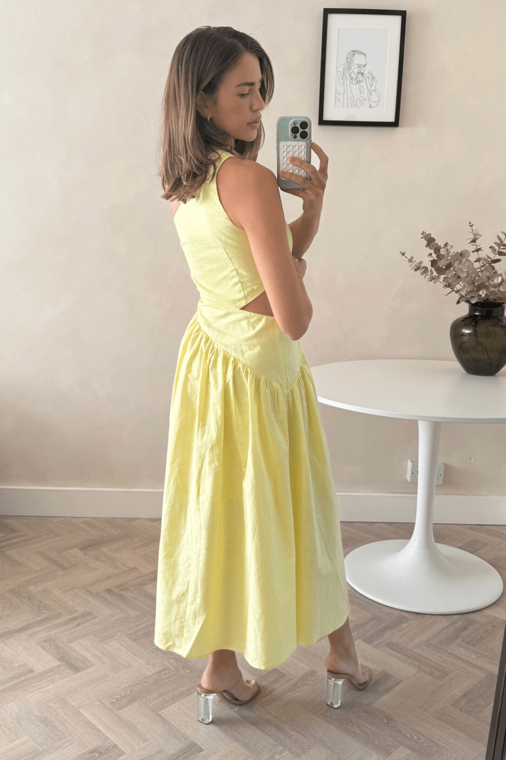 Jasmine Cut Out One Shoulder Dress in Yellow - Style Cheat