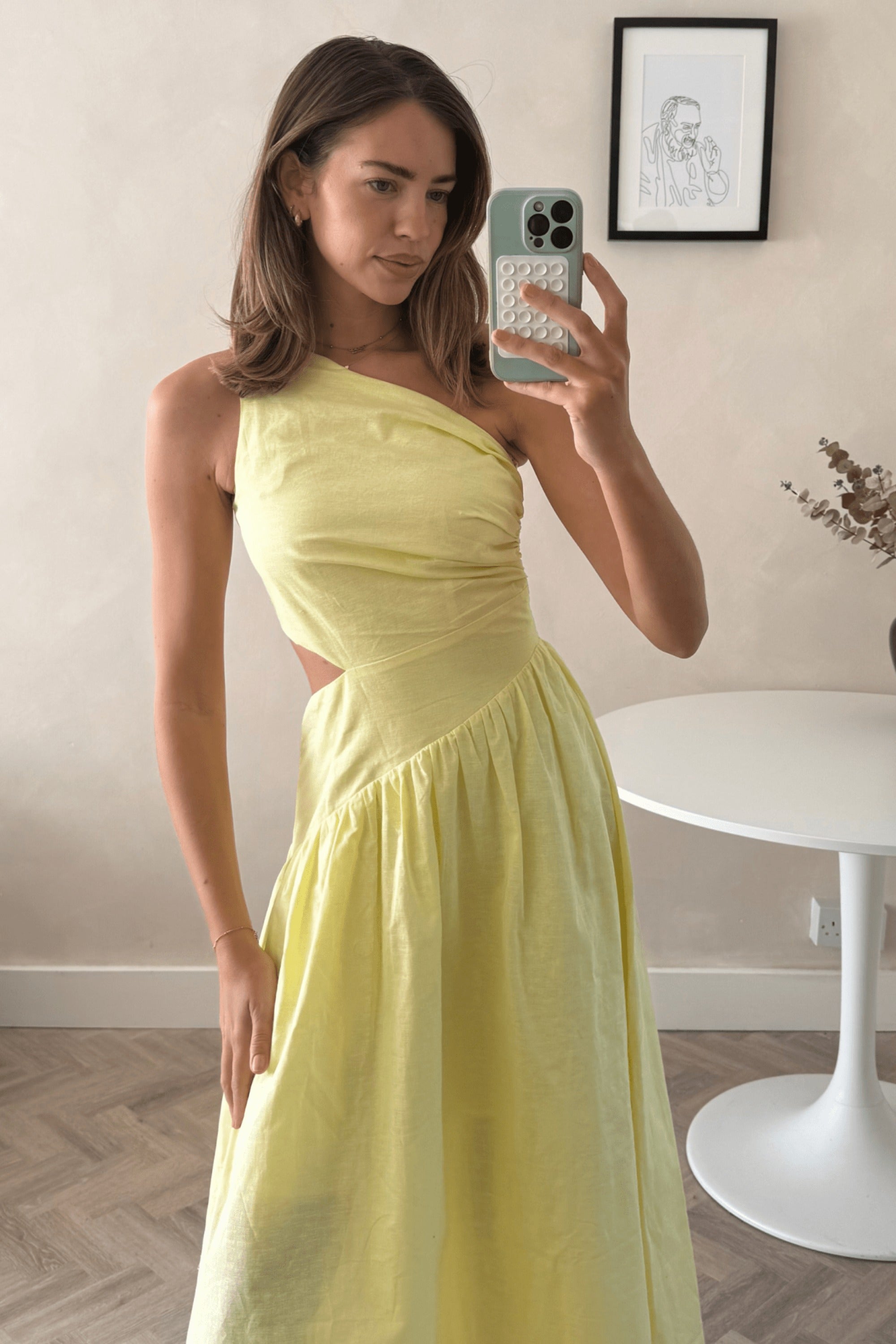 Jasmine Cut Out One Shoulder Dress in Yellow - Style Cheat