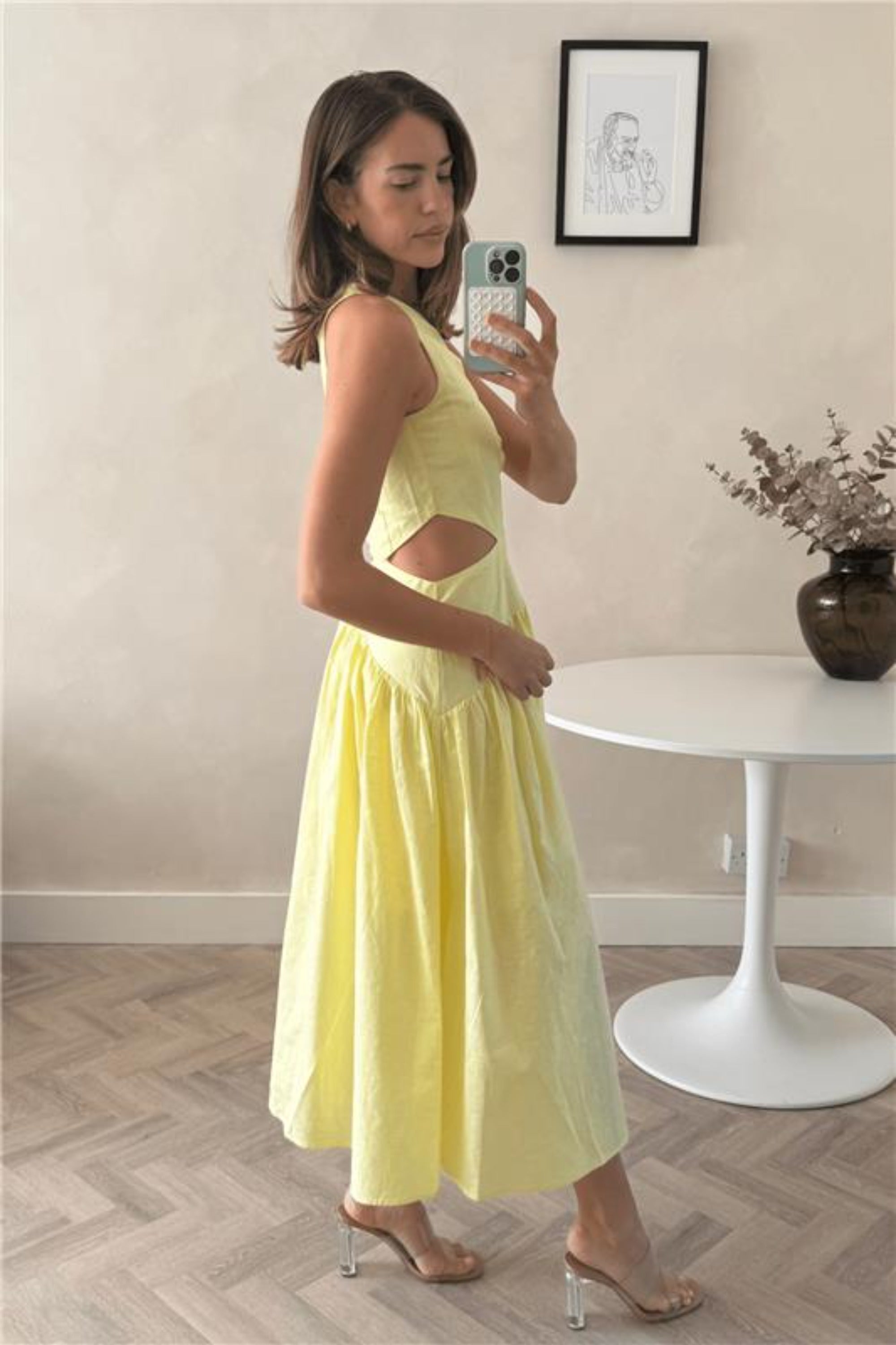 Jasmine Cut Out One Shoulder Dress in Yellow - Style Cheat
