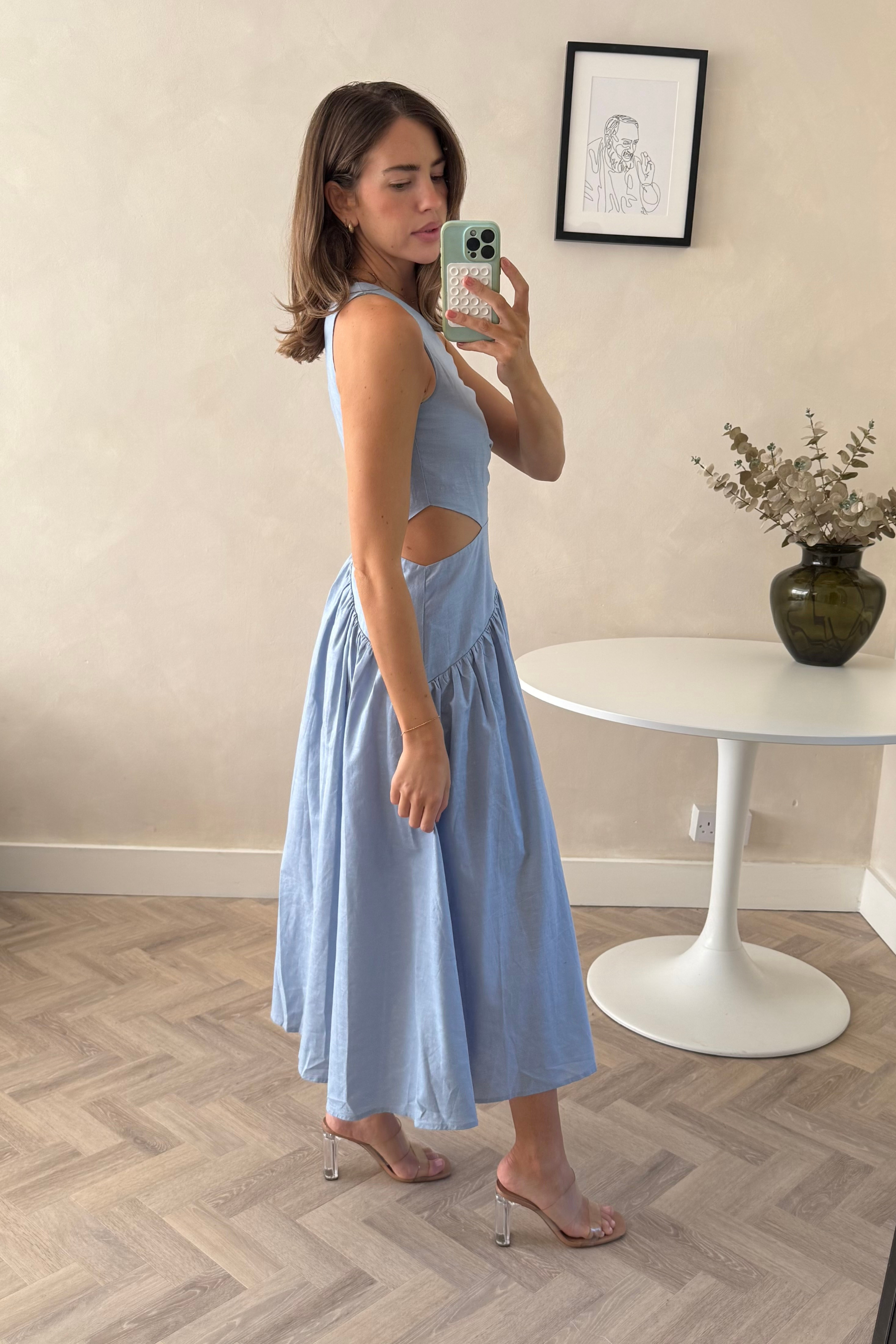 Jasmine Cut Out One Shoulder Dress in Baby Blue