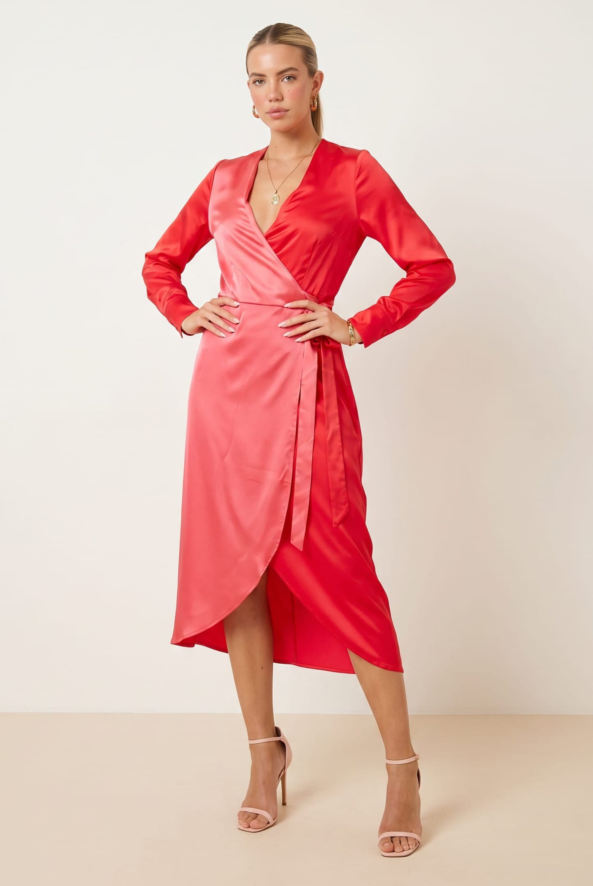 Jem Colourblock Wrap Dress in Pink & Red