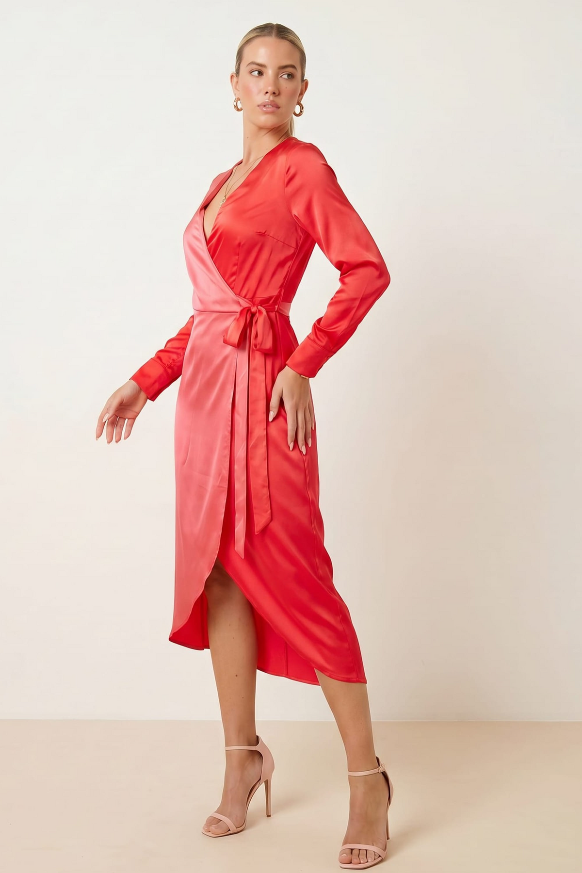 Jem Colourblock Wrap Dress in Pink & Red