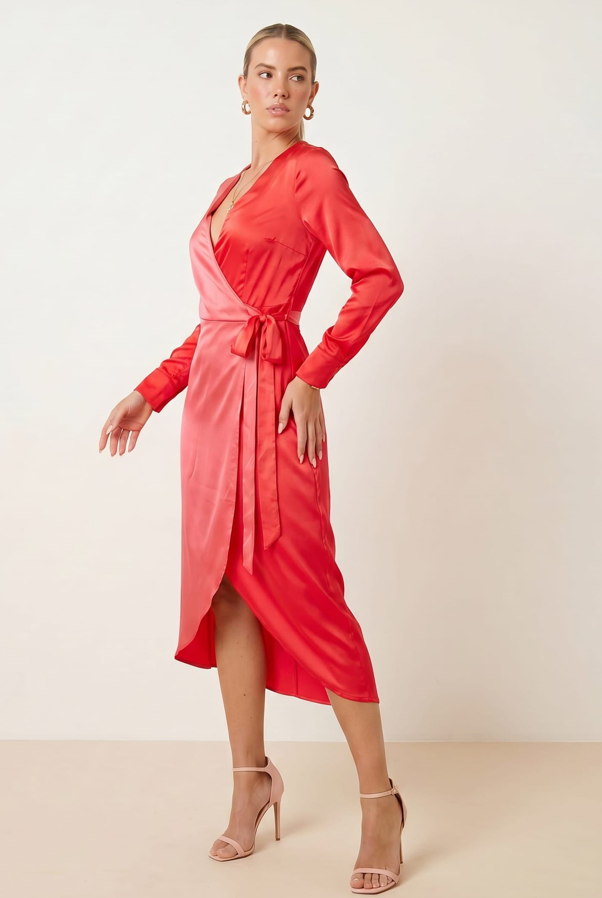 Jem Colourblock Wrap Dress in Pink & Red