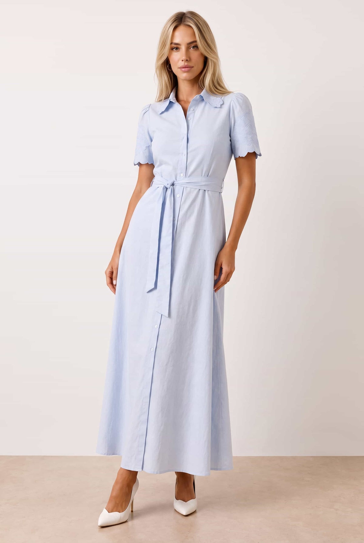 Laser Cut Shirt Dress in blue